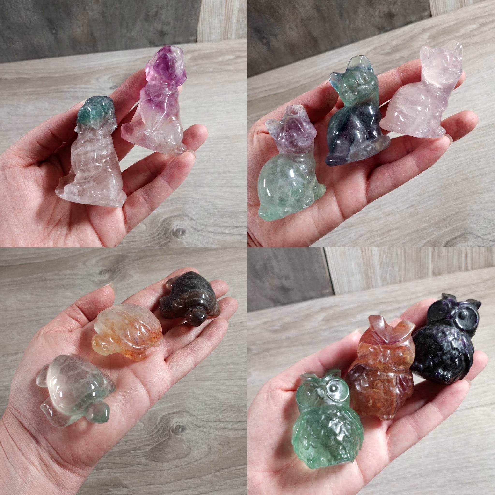 Assorted fluorite figurines with vibrant colors for resale
