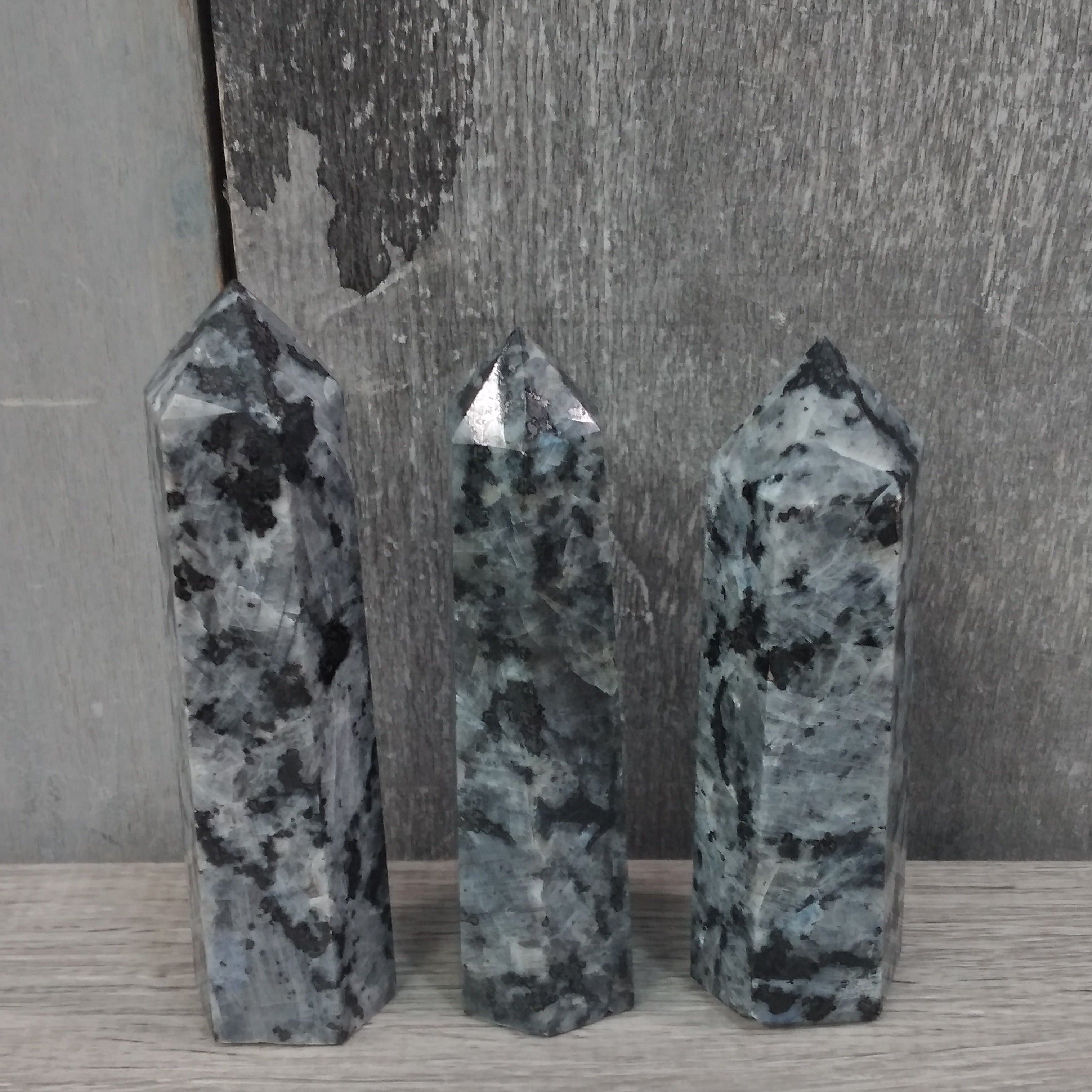 Larvikite polished gemstone tower