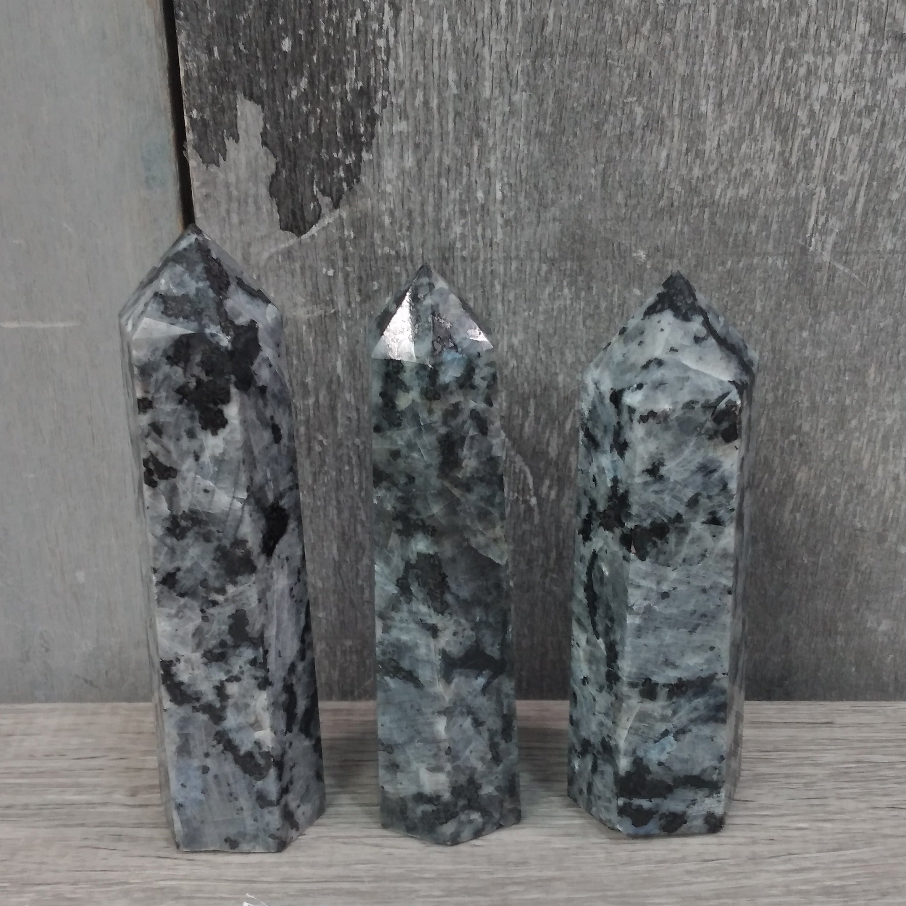 larvikite crystal obelisk for resale in spiritual shops