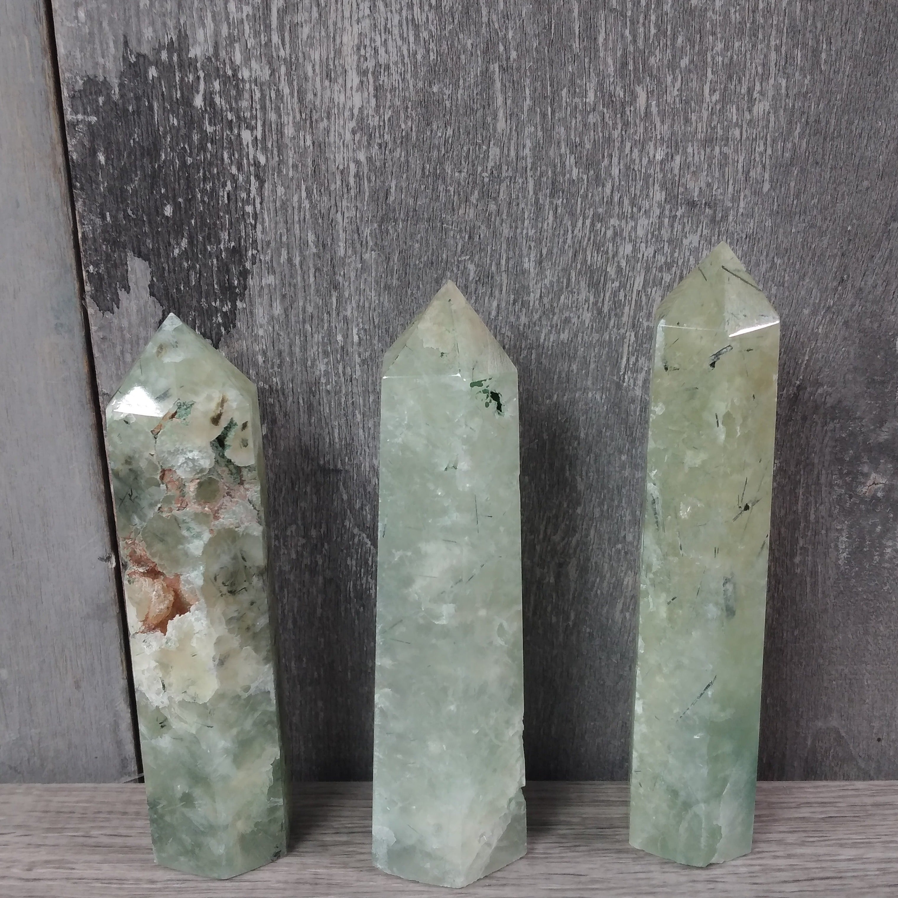 prehnite natural crystal obelisk decor