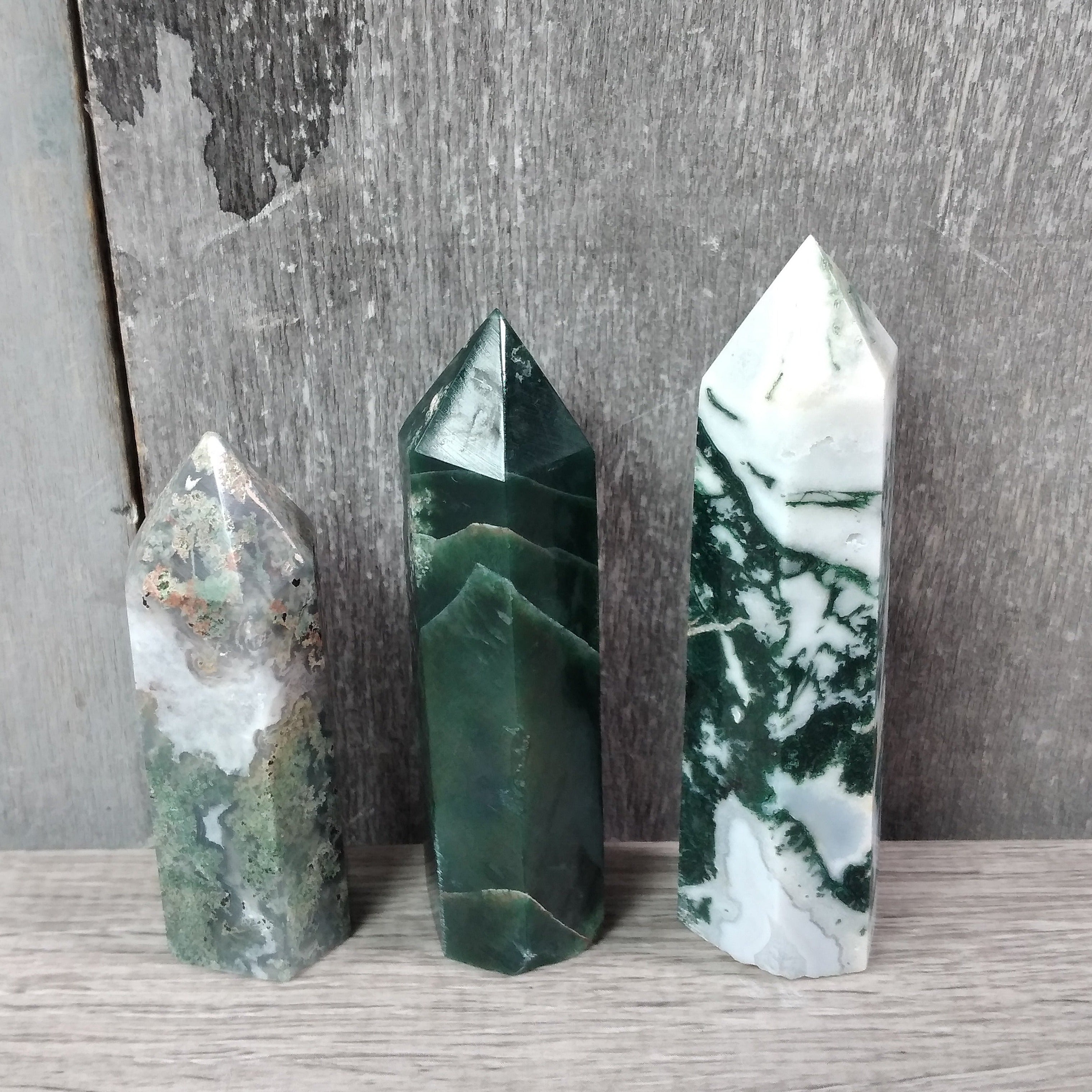 Moss Agate Healing stone obelisk available in bulk wholesale