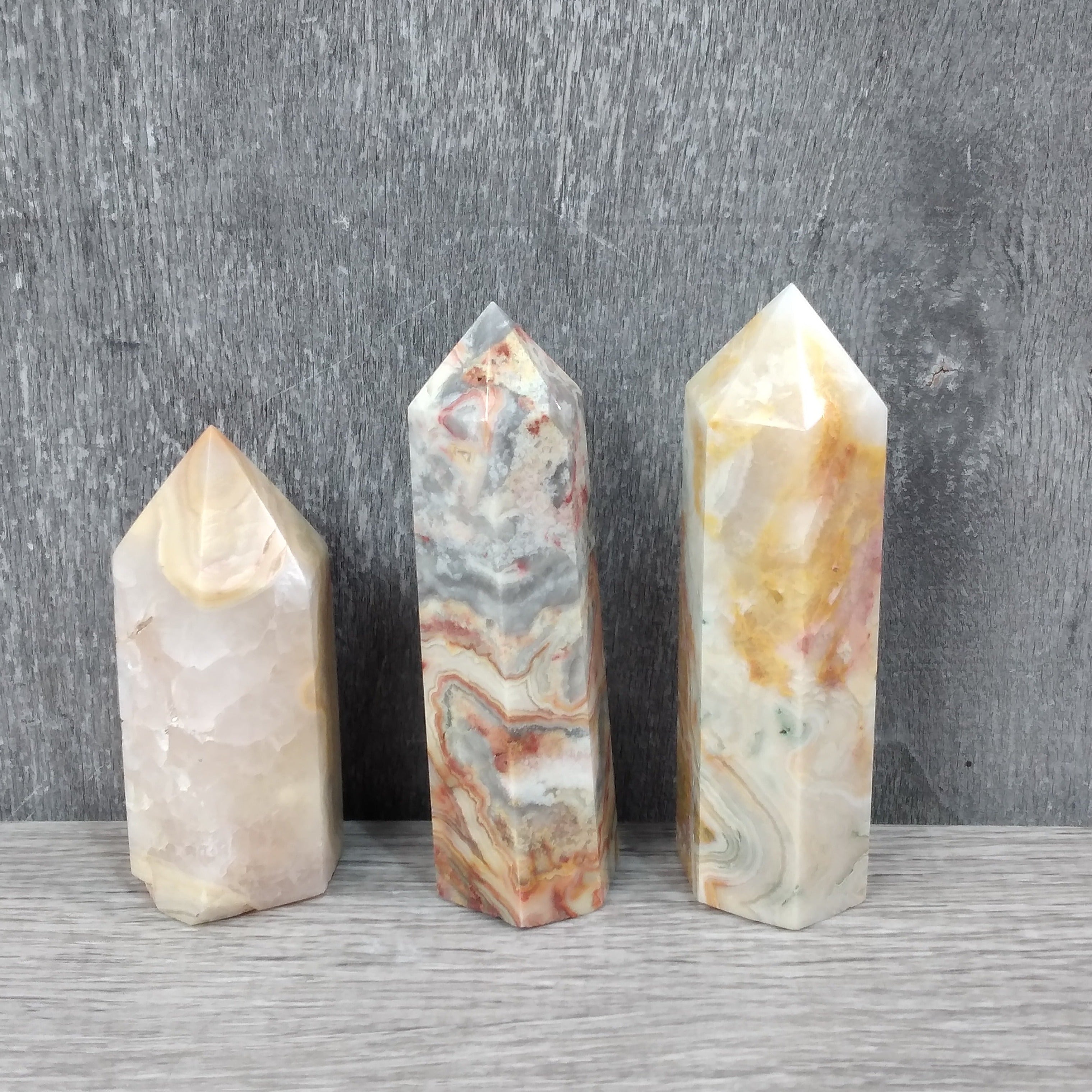 Crazy Lace Agate Pillars for new age stores