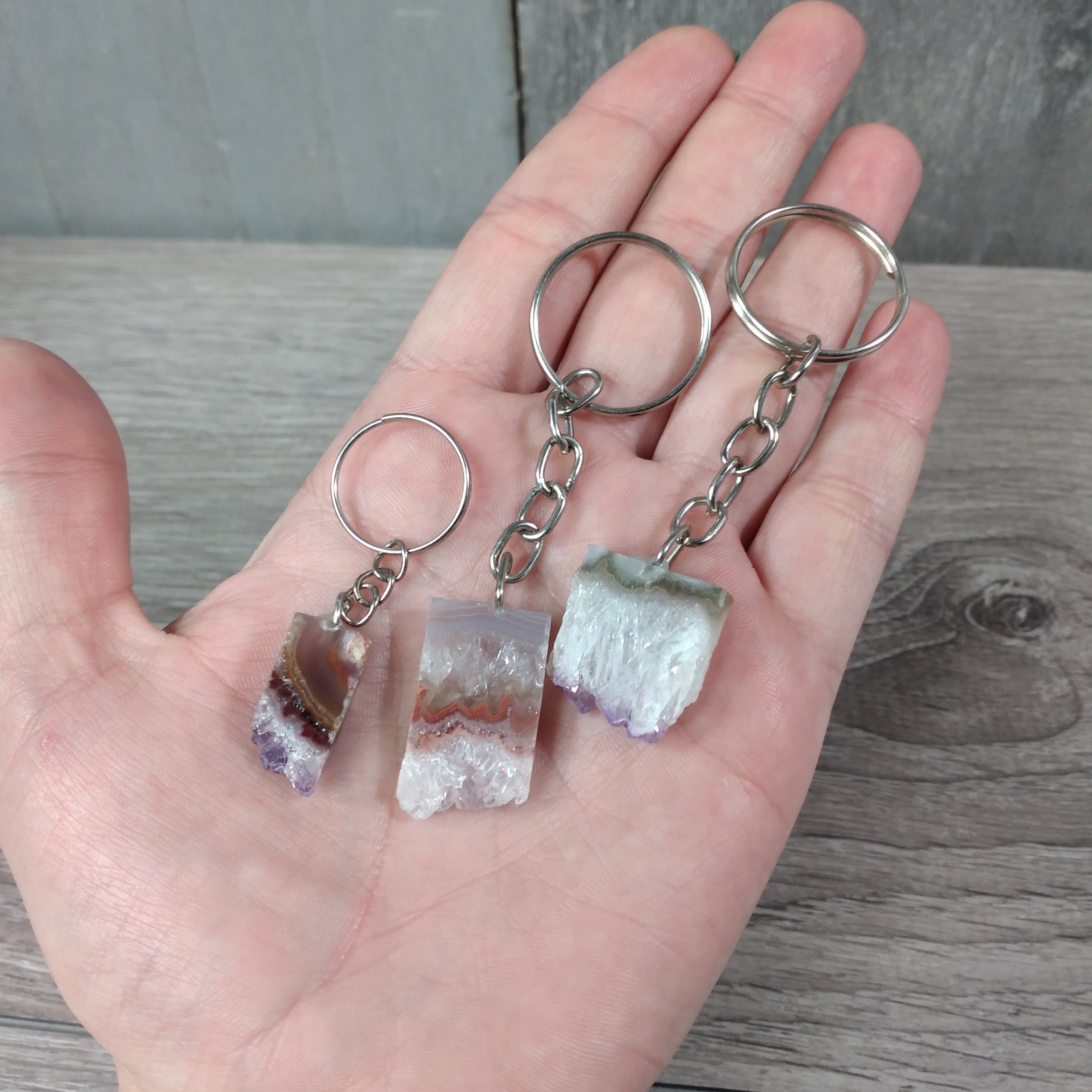 Natural amethyst slab crystal keyring for bulk wholesale
