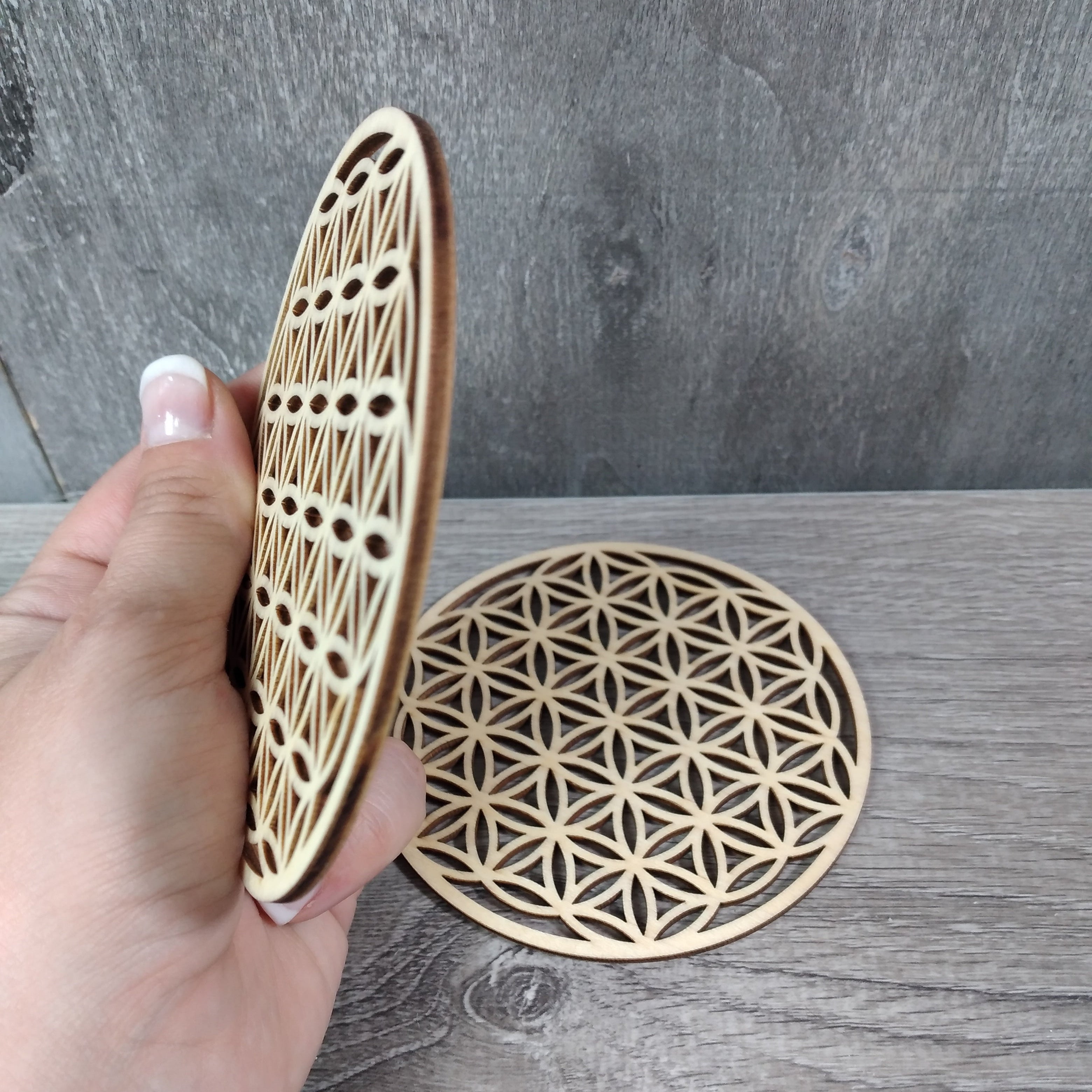 bulk wood crystal grid plate for metaphysical shops