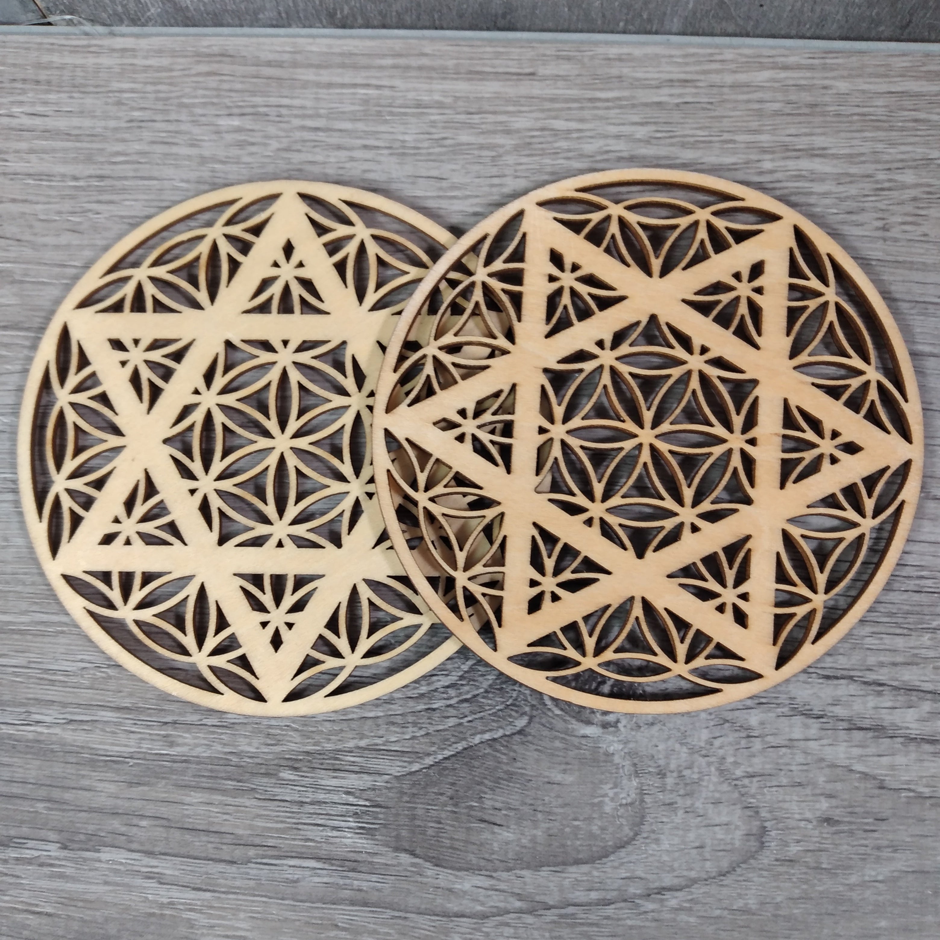 natural wood crystal grid with geometric design