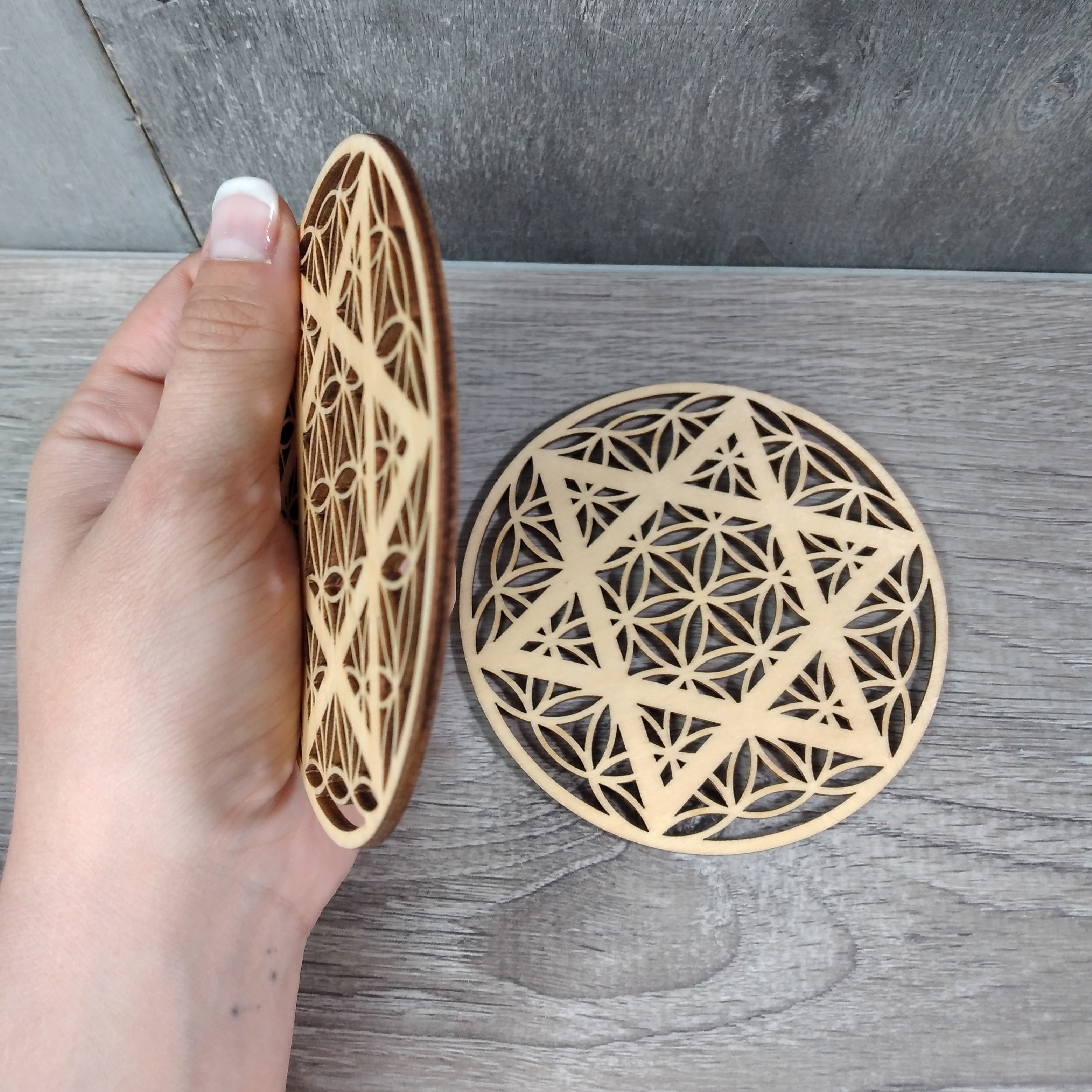 bulk wood crystal grid plate for metaphysical shops
