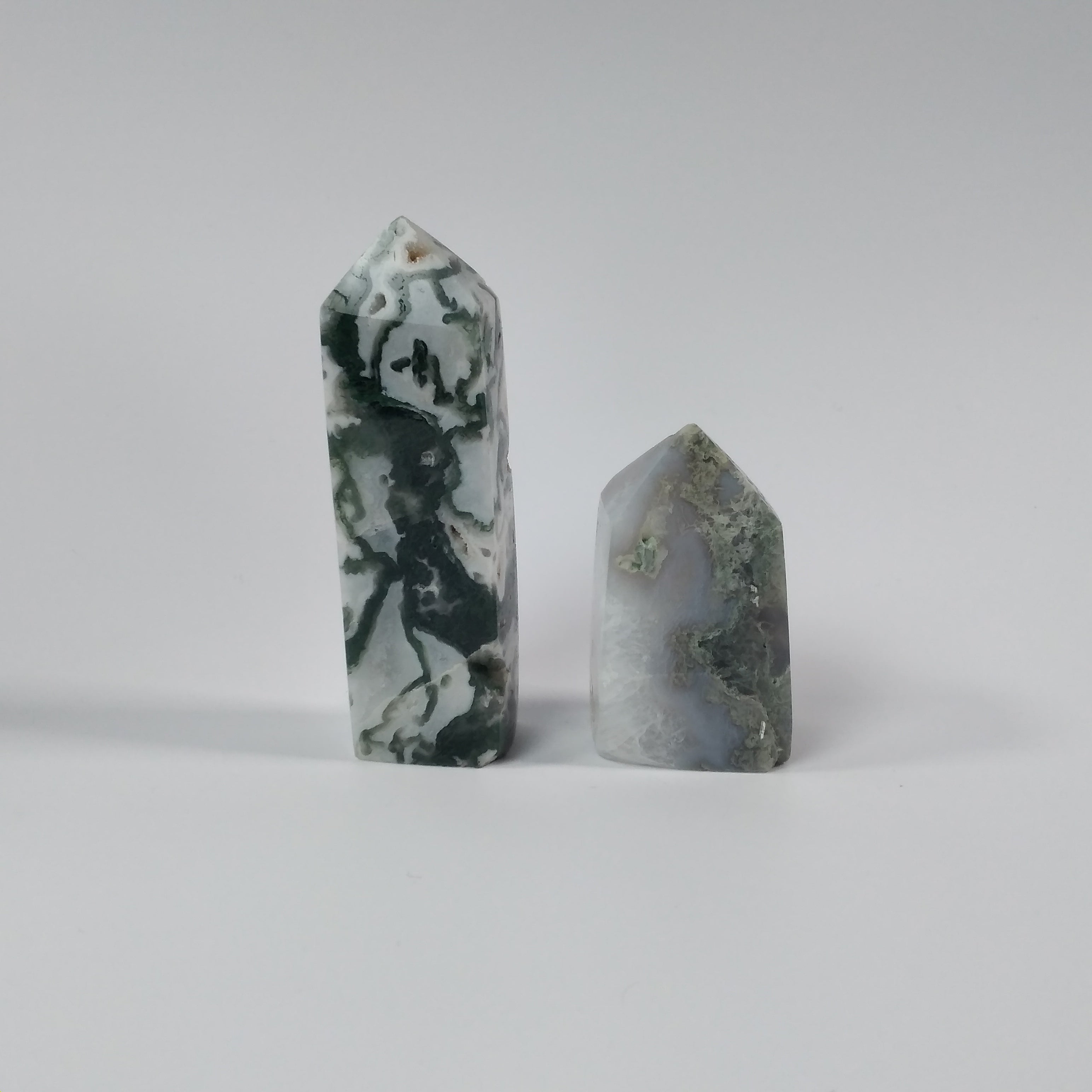 moss agate obelisk for healing and meditation