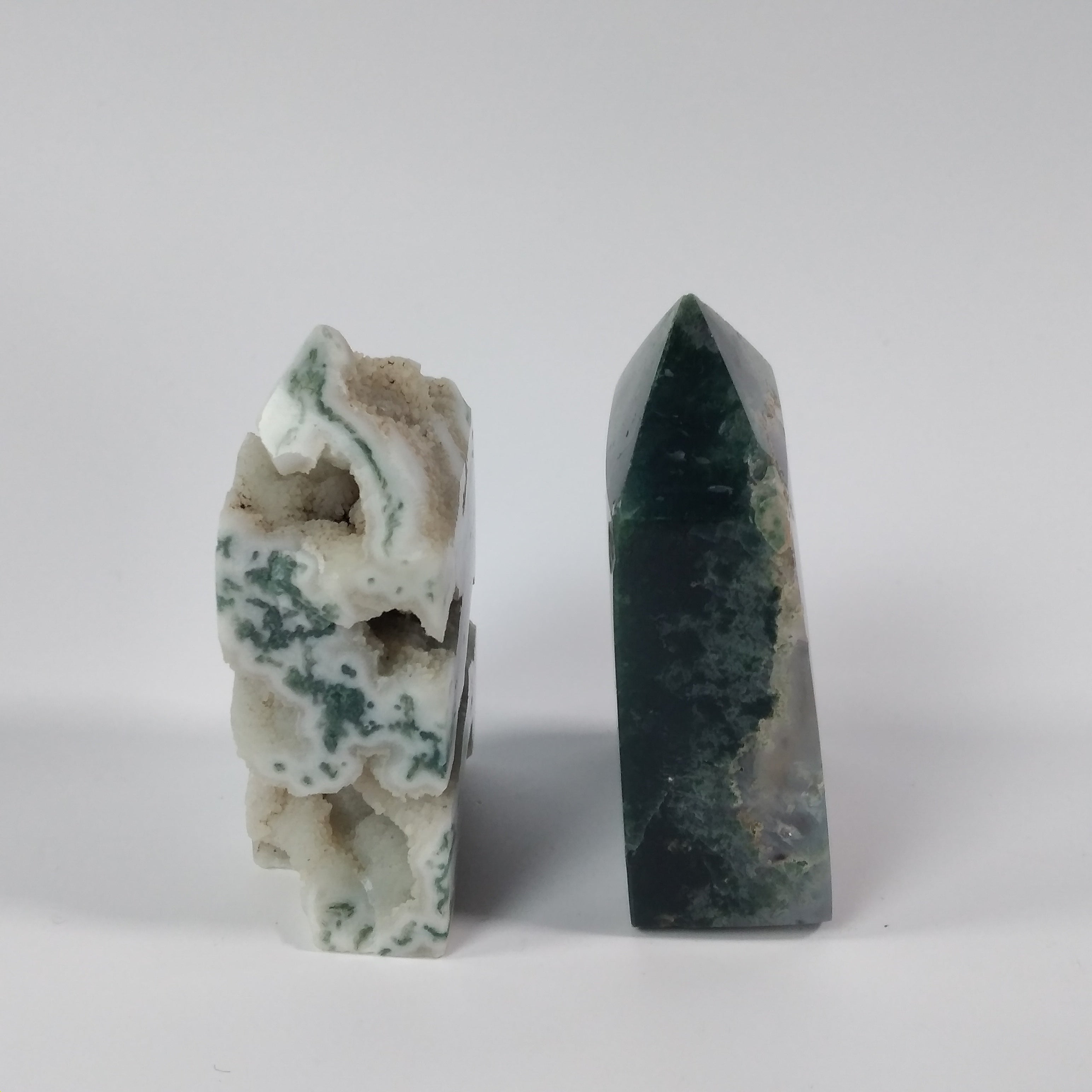moss agate obelisk for healing and meditation