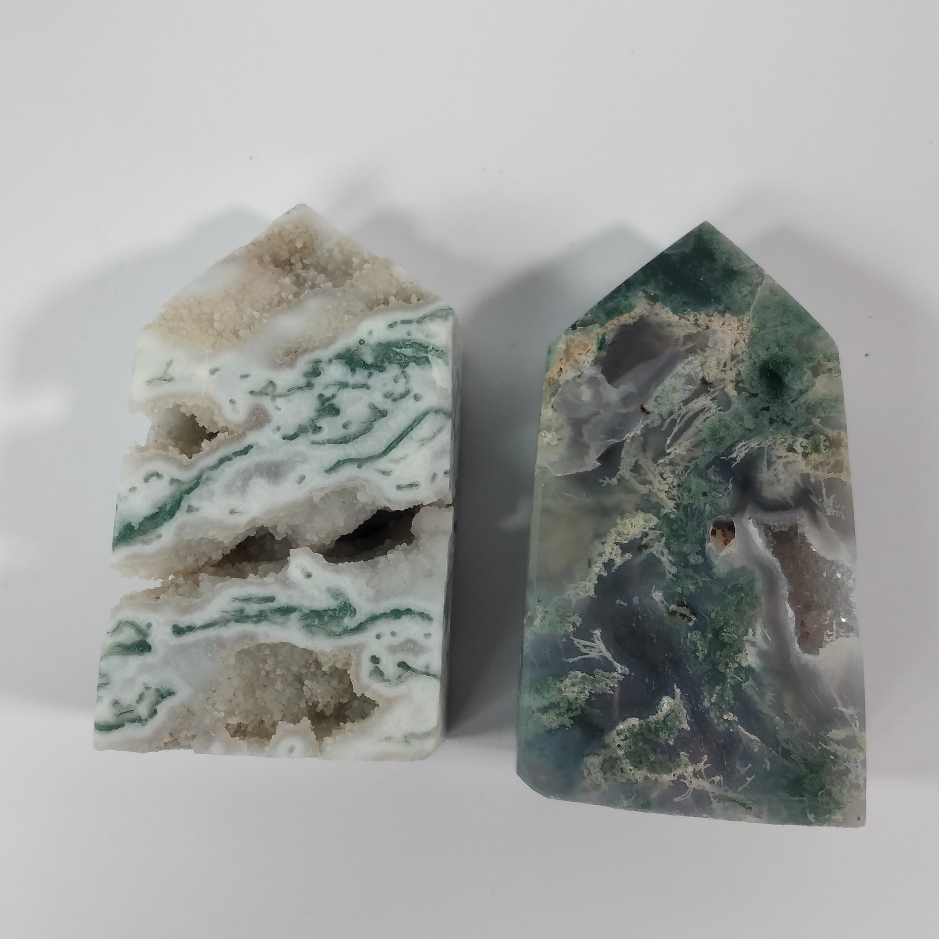 Moss Agate Four-Sided Obelisk Tower – Natural Crystal Tower
