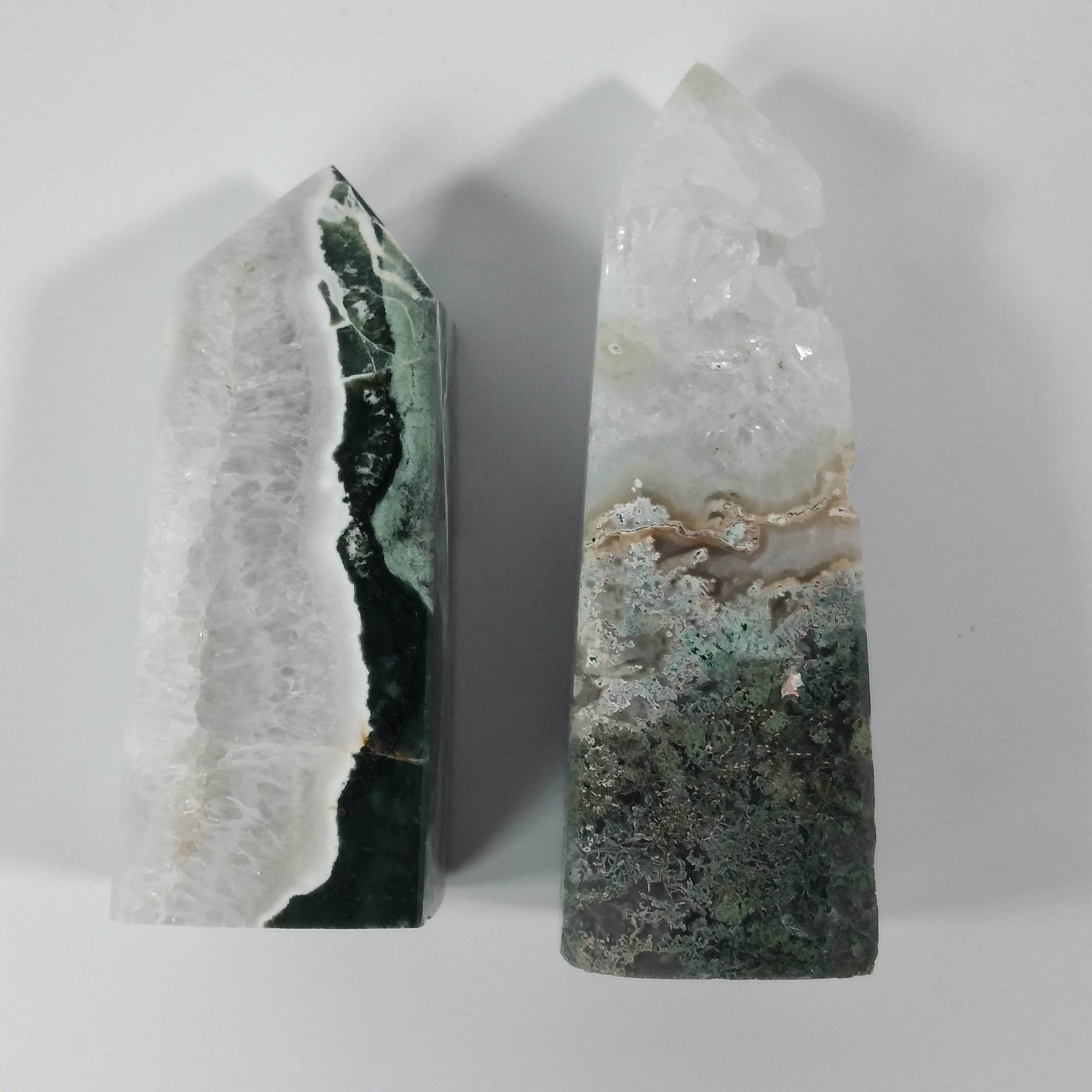 Moss Agate Four-Sided Obelisk Tower – Natural Crystal Tower