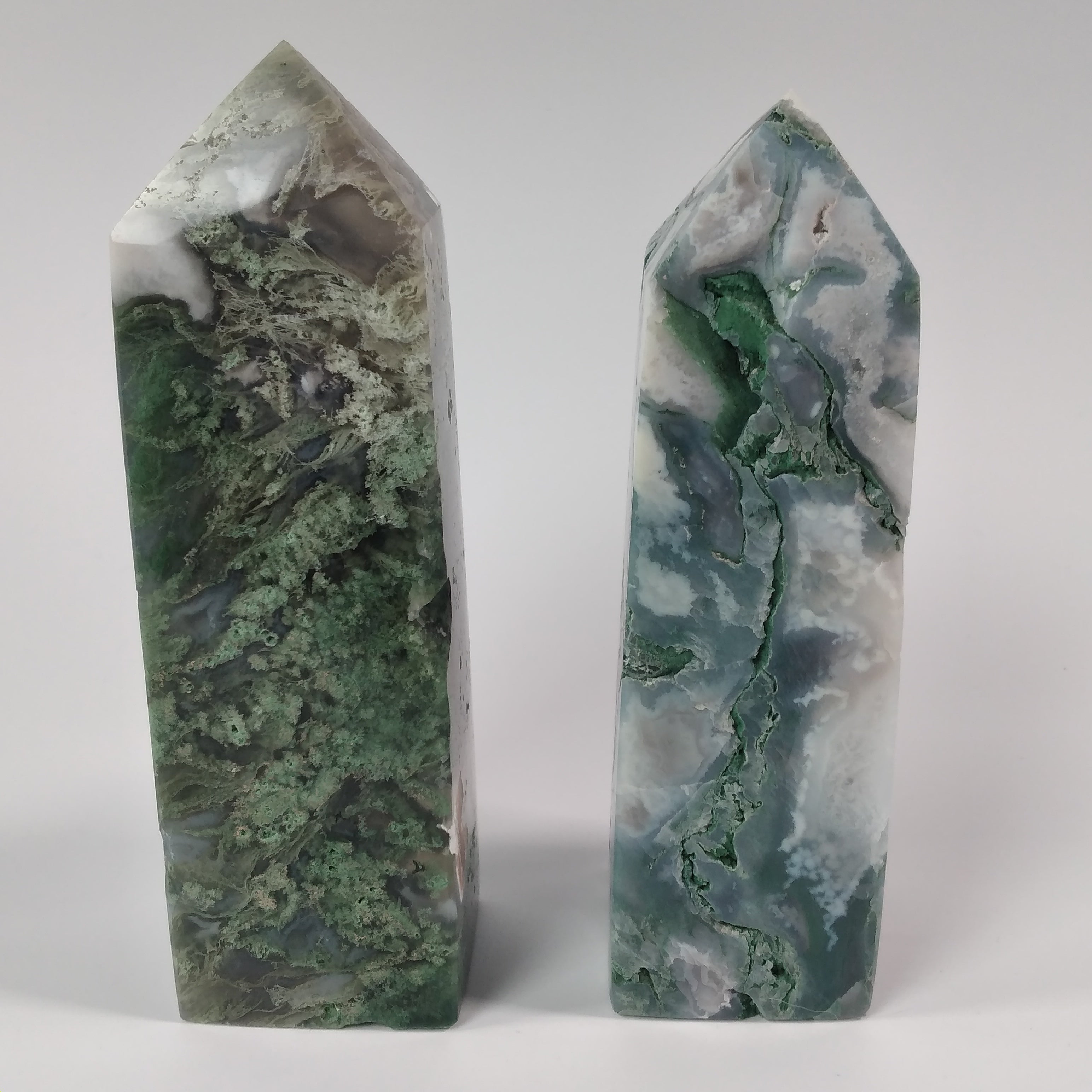 Moss Agate Four-Sided Obelisk Tower – Natural Crystal Tower