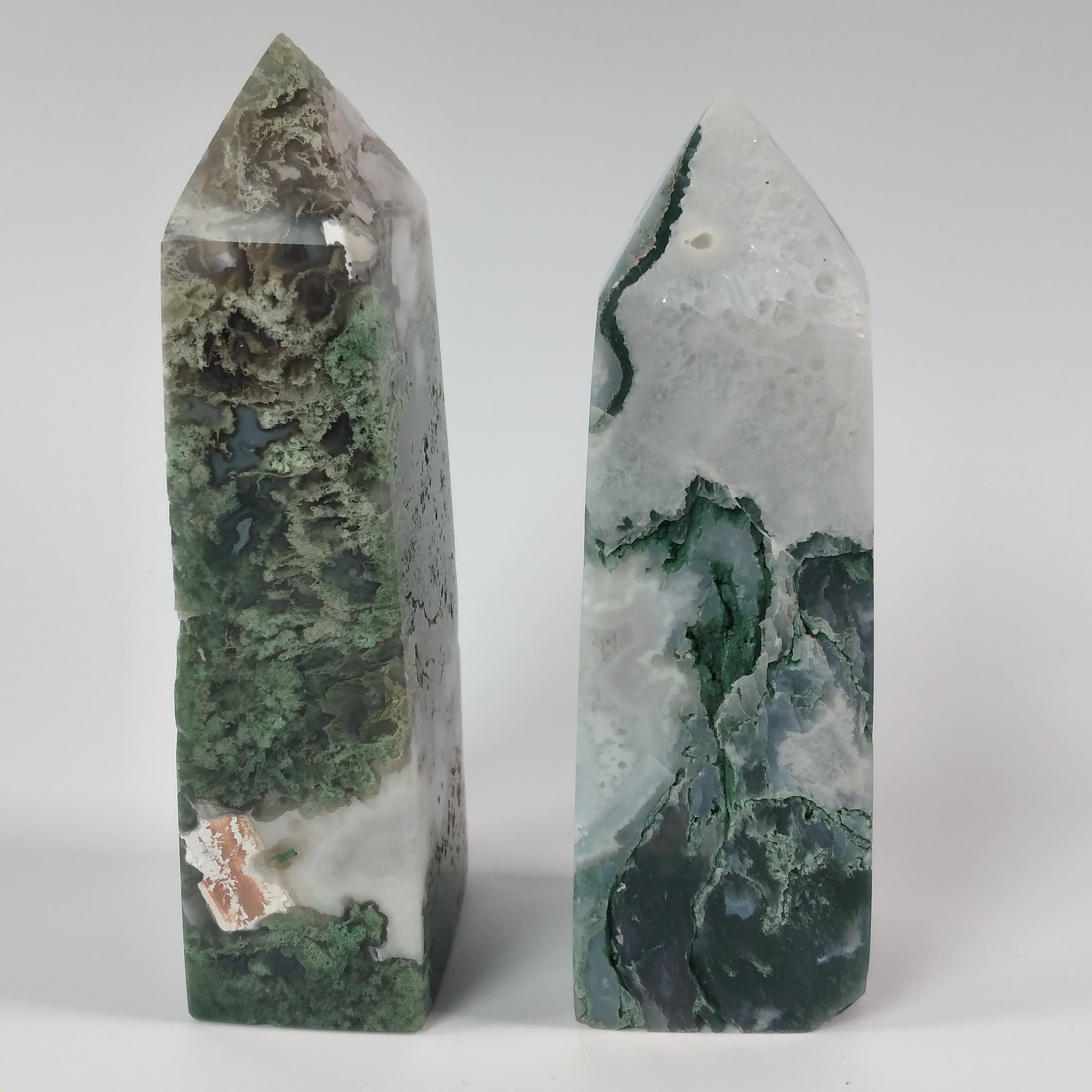 Moss Agate Four-Sided Obelisk Tower – Natural Crystal Tower
