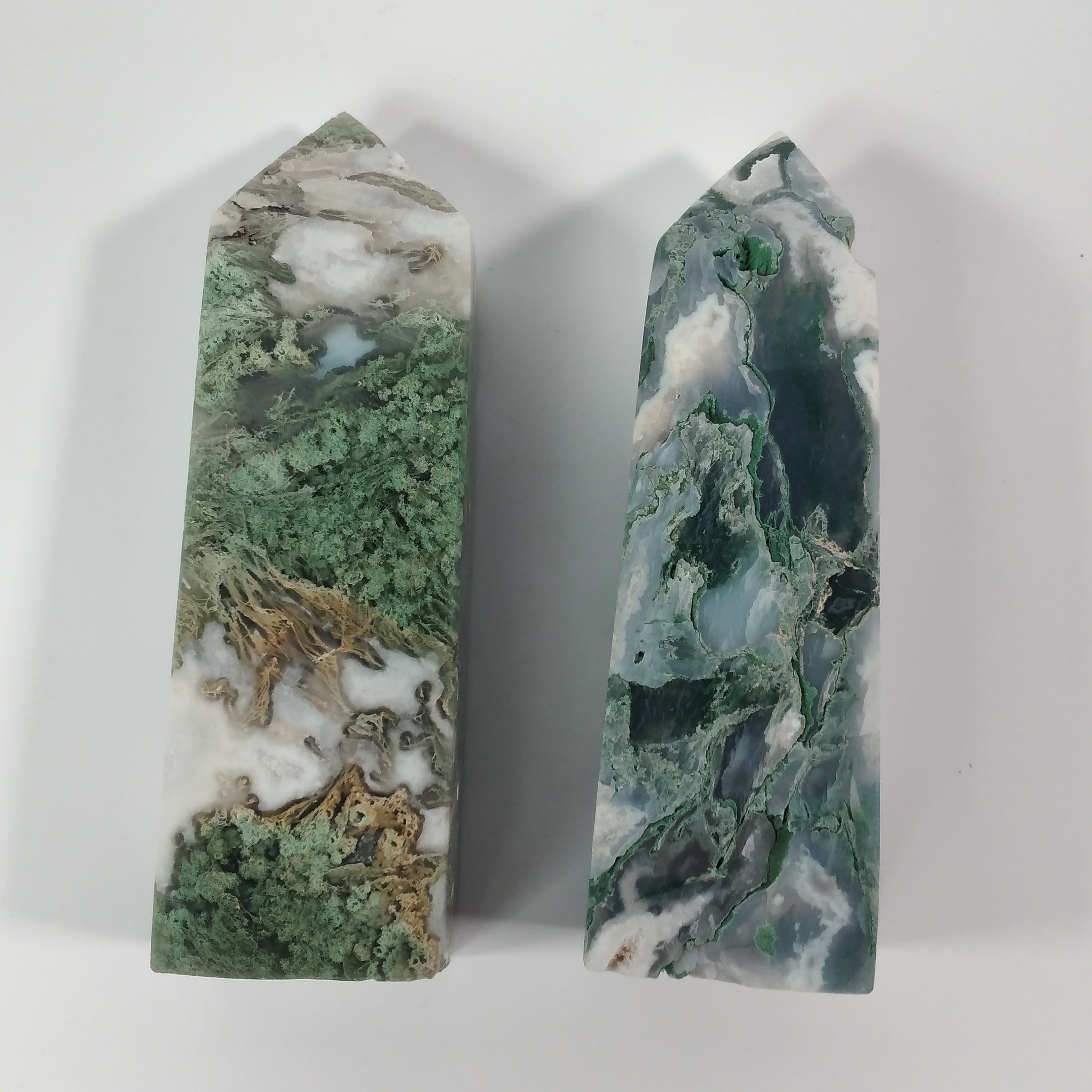 Moss Agate Four-Sided Obelisk Tower – Natural Crystal Tower