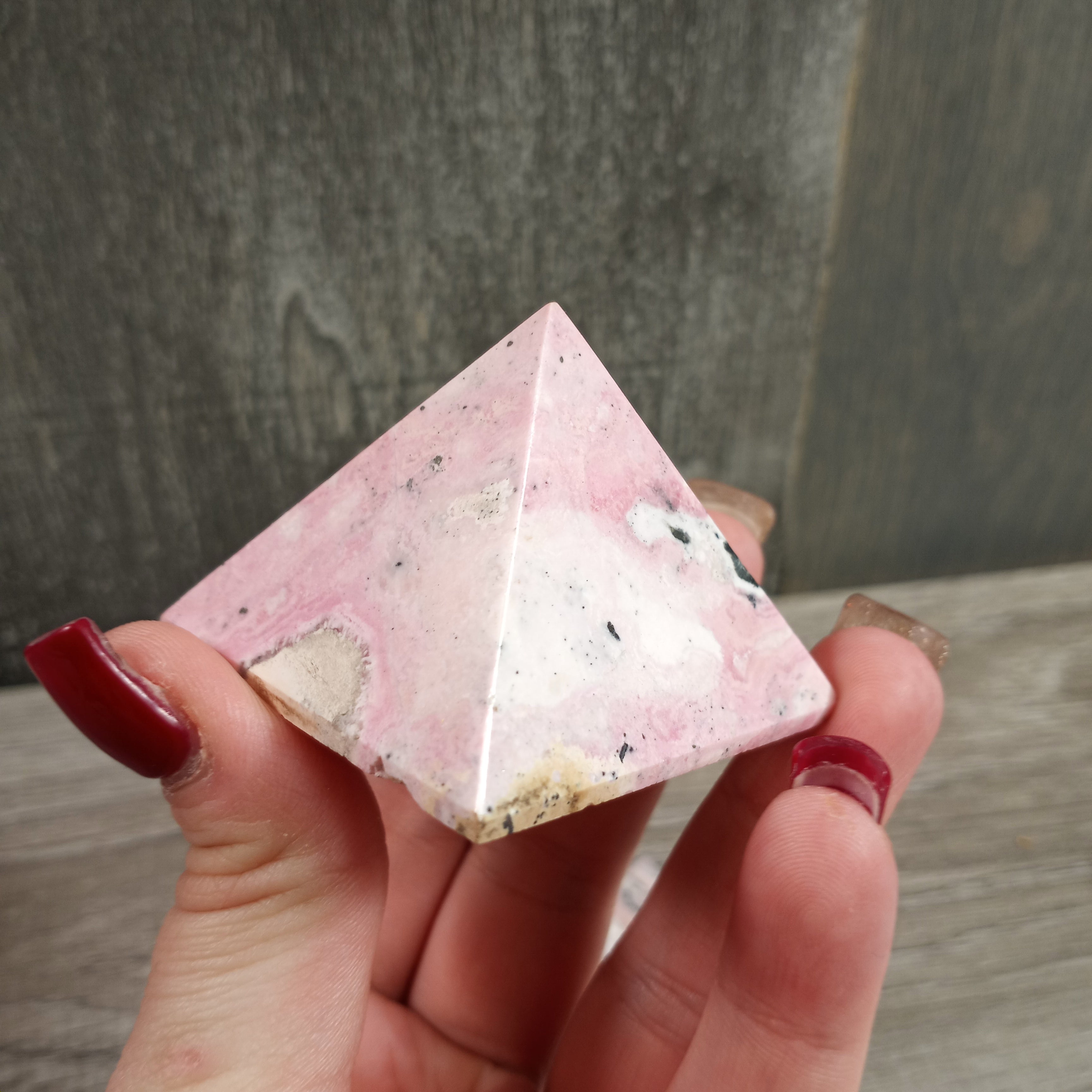 Rhodonite polished gemstone pyramids wholesale by inch