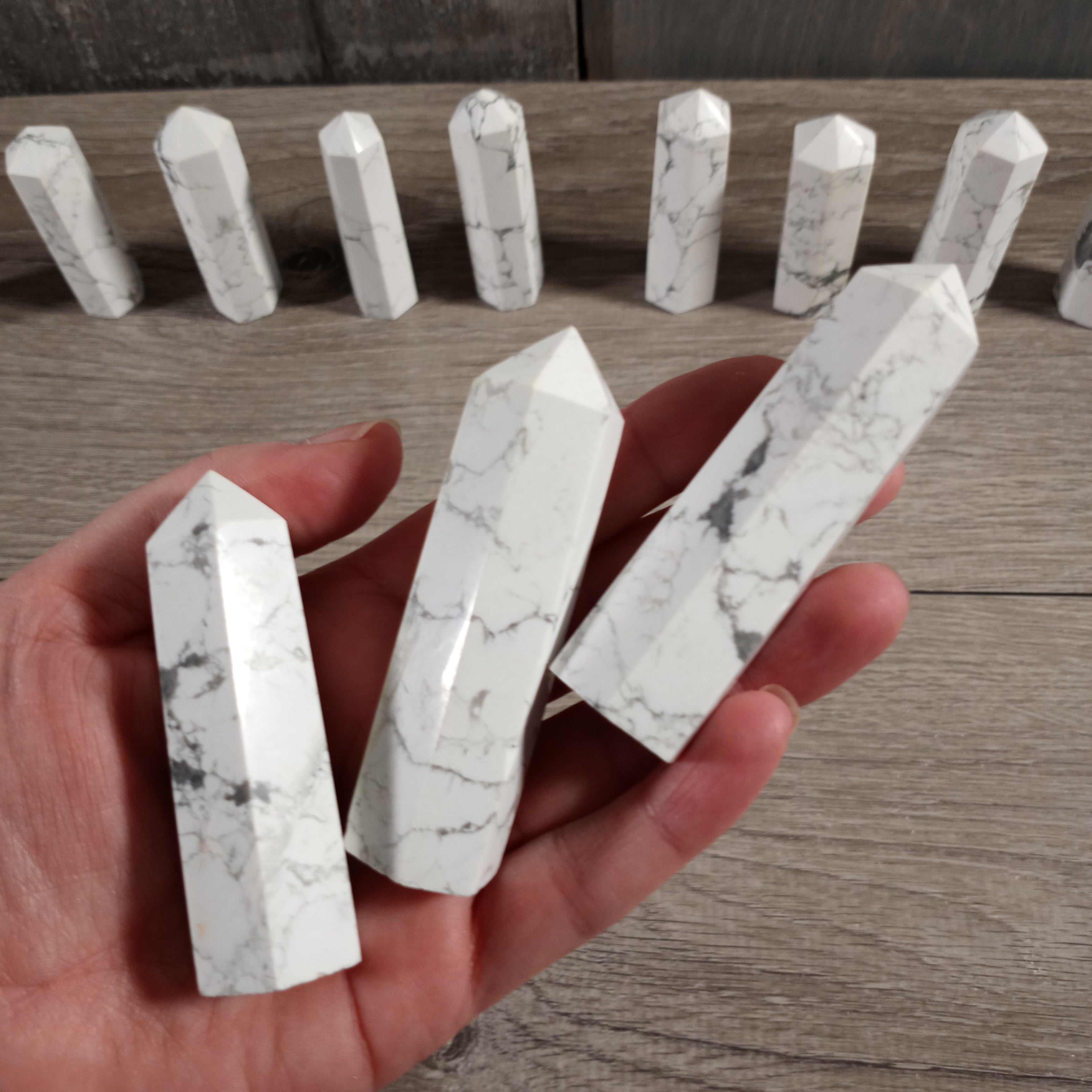 howlite polished gemstone display