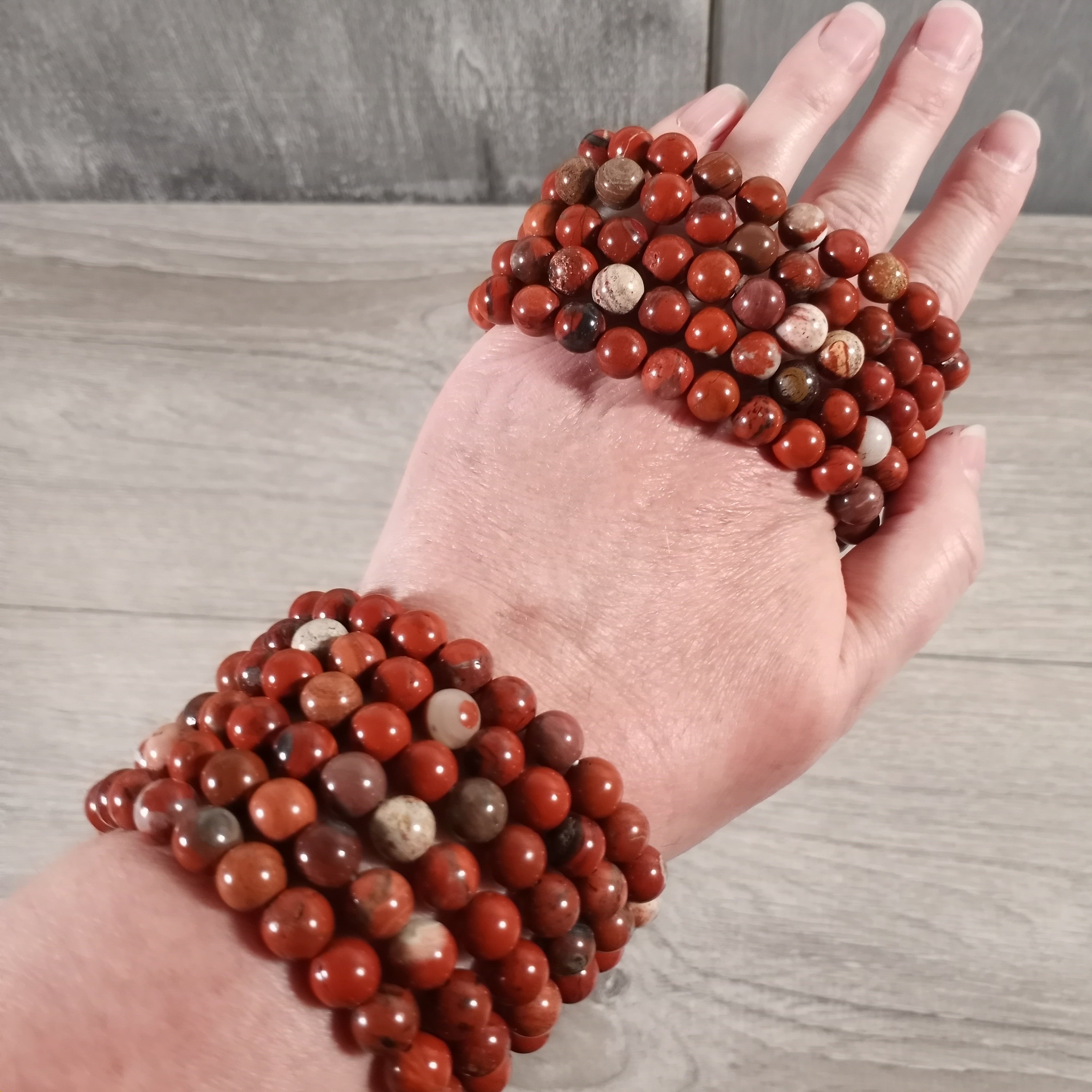 Red jasper crystal bracelets on stretchy cord for gift shops