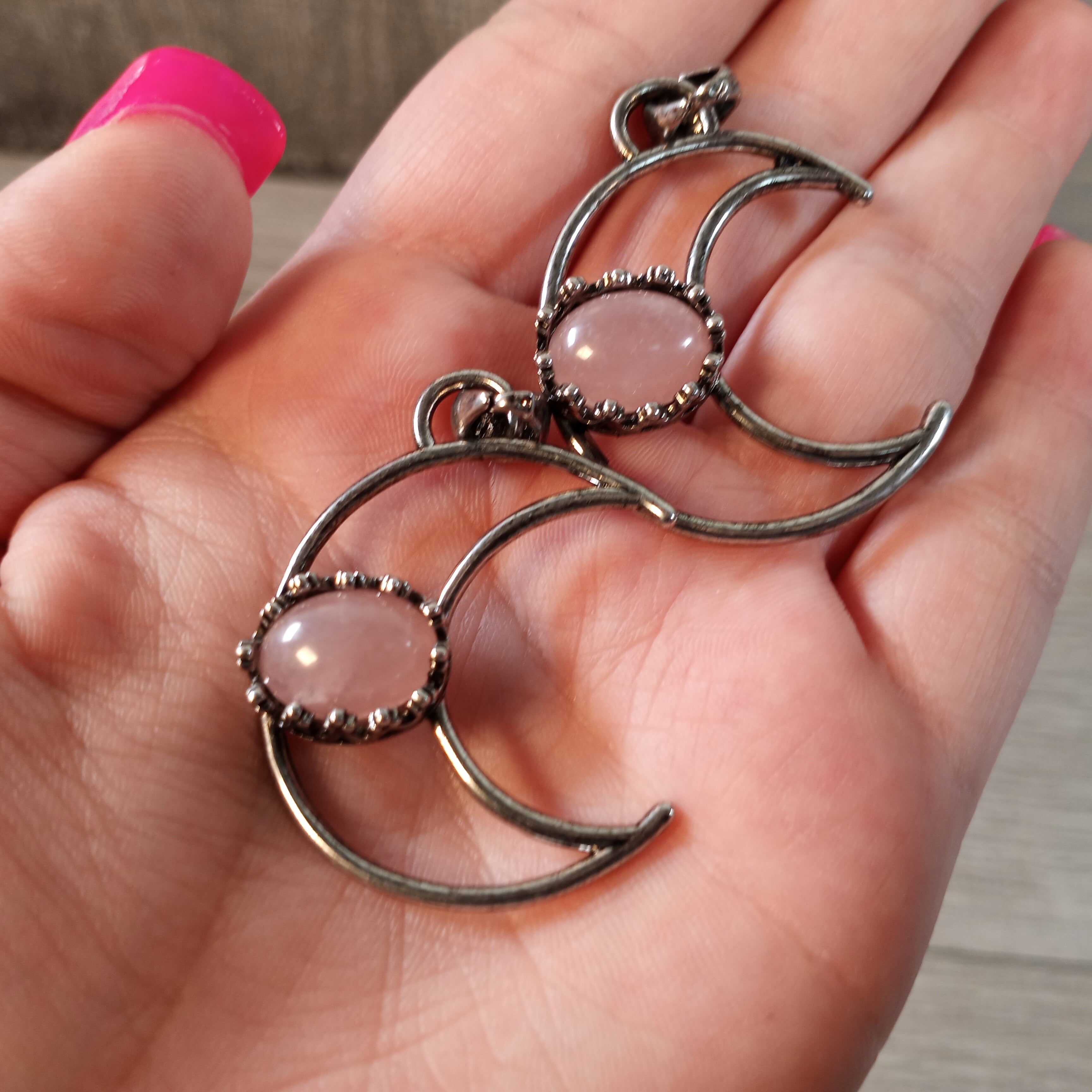 Moon Pendant Necklace – Gunmetal or Silver with Crystal