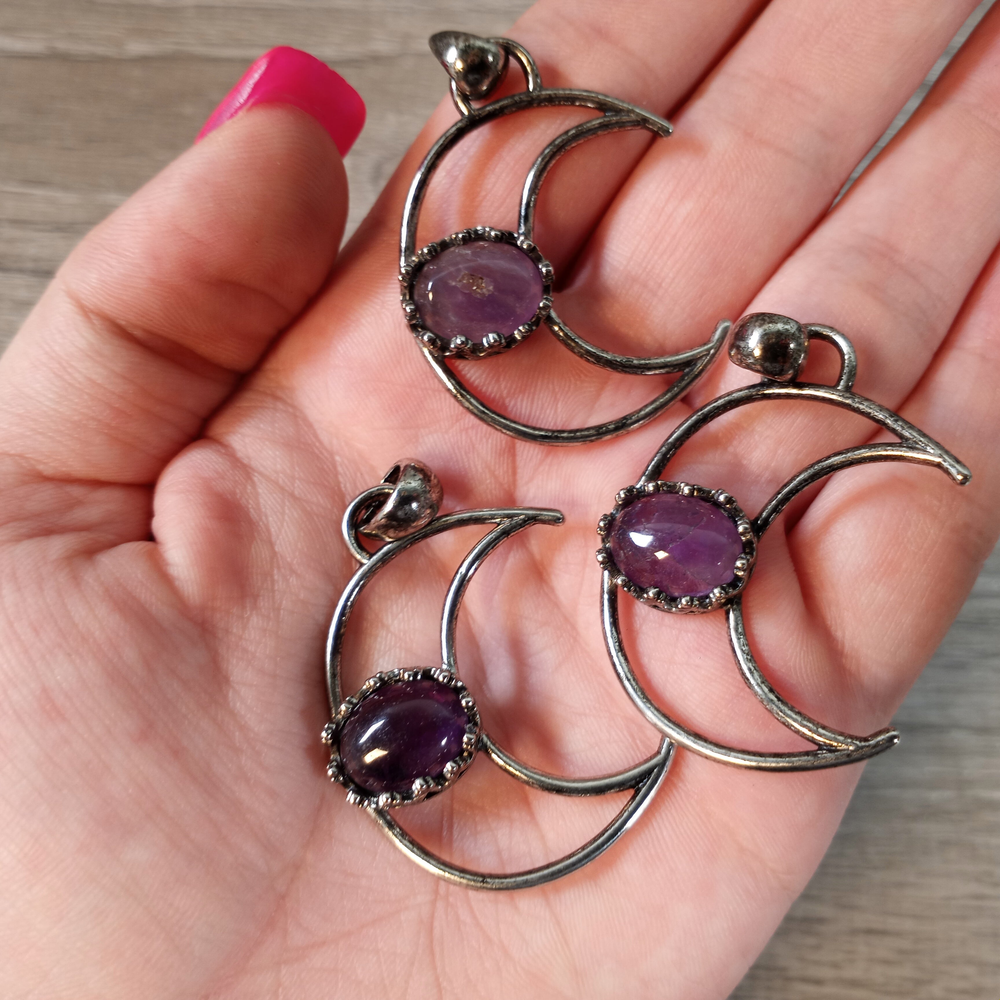 Moon Pendant Necklace – Gunmetal or Silver with Crystal