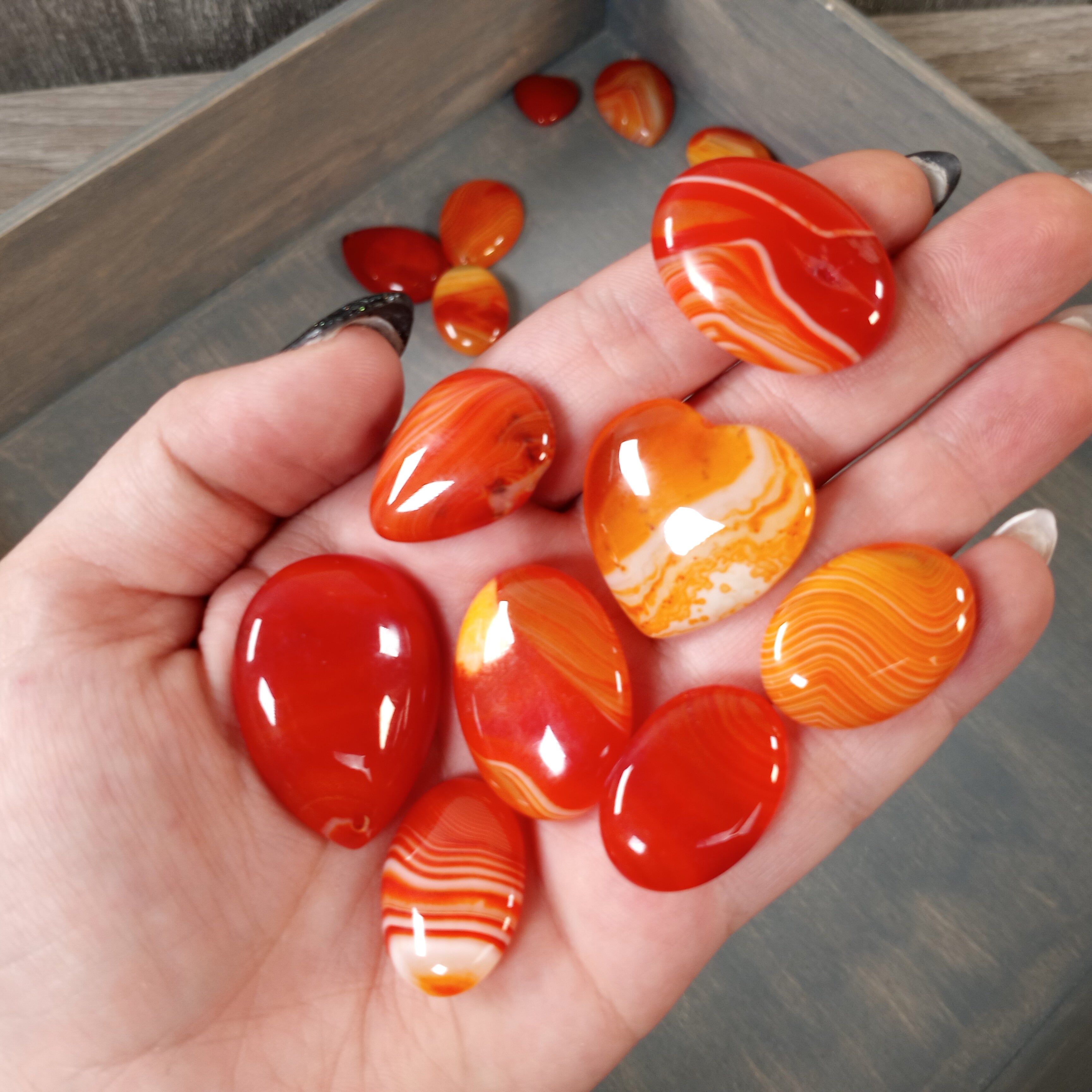 Orange-red Carnelian cabochons for wire wrapping