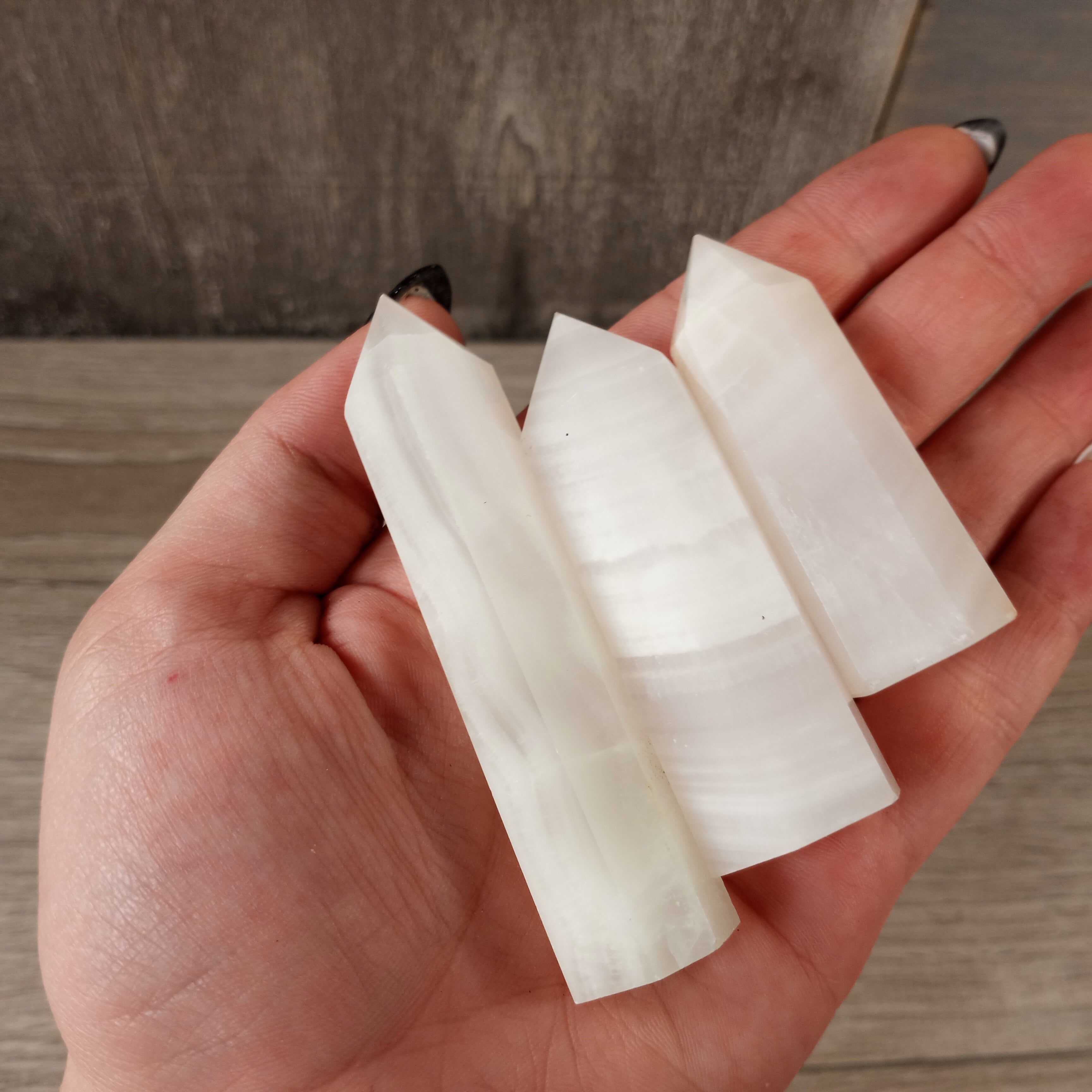 White Onyx gemstone obelisk for resale and metaphysical shops