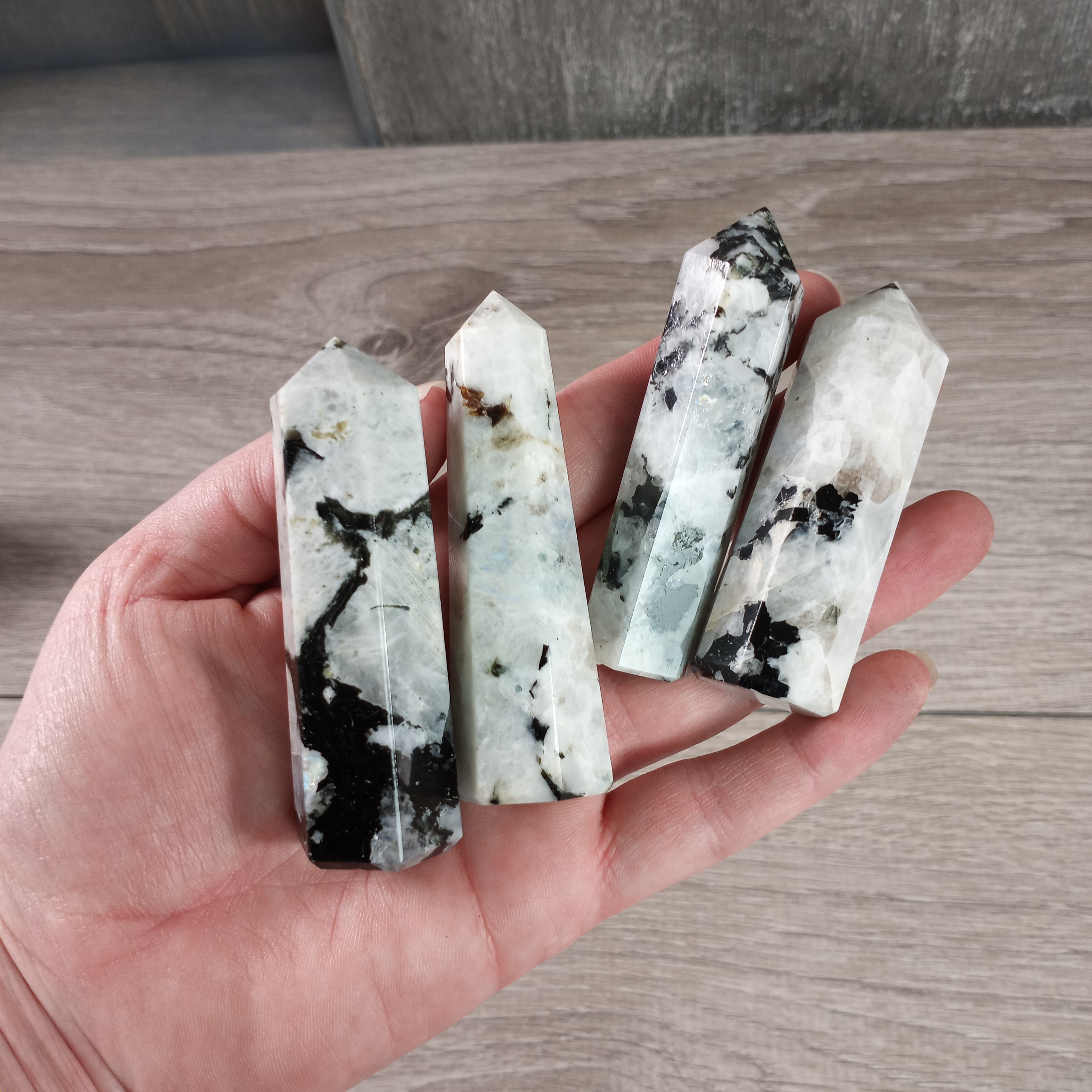 rainbow moonstone upright gemstone obelisk display for gift shops