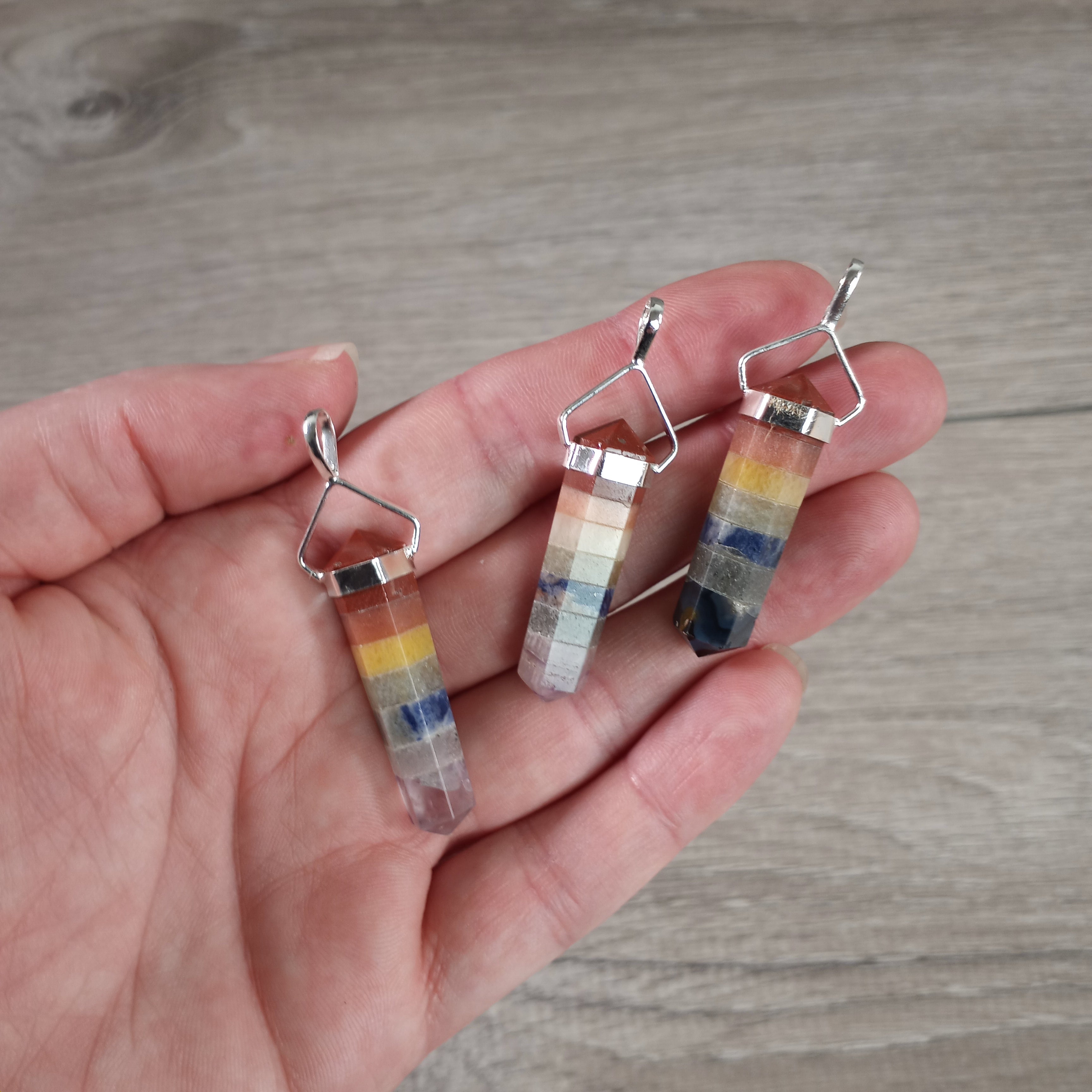 Wholesale chakra, metaphysical crystal pendants with silver caps