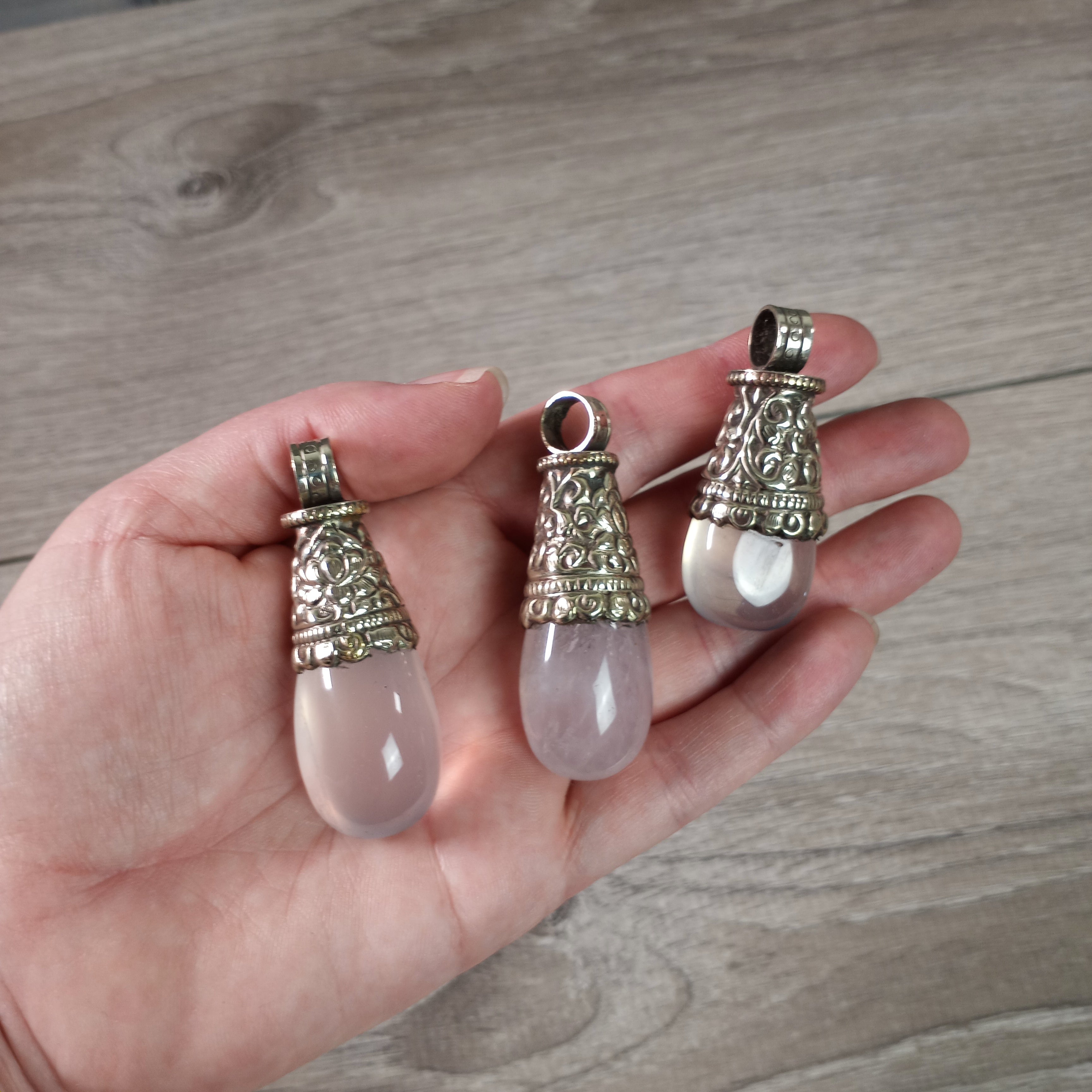 Rose Quartz Boho style Tibetan gemstone pendant for metaphysical use