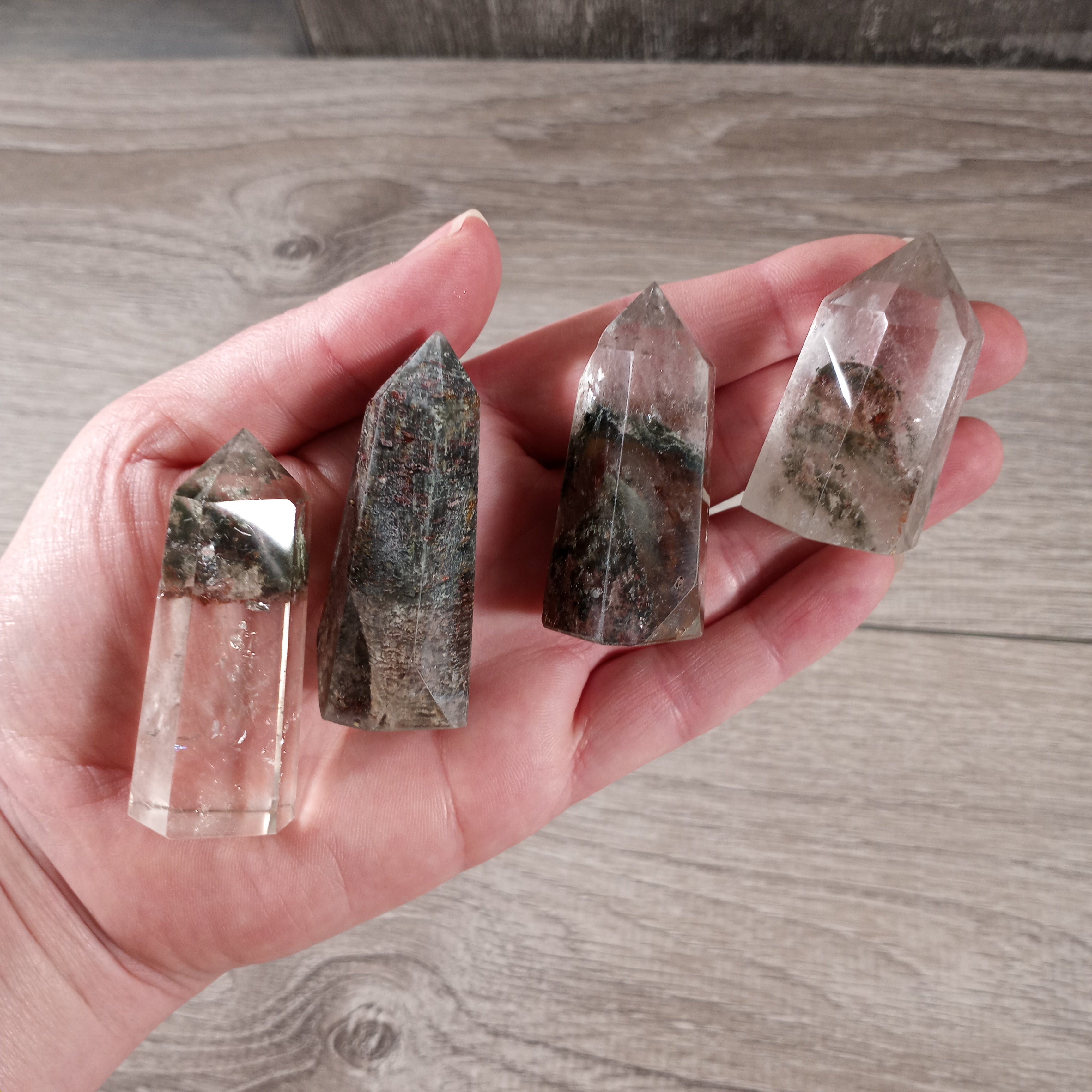 Chlorite, garden quartz crystal obelisk for energy work and altar decor