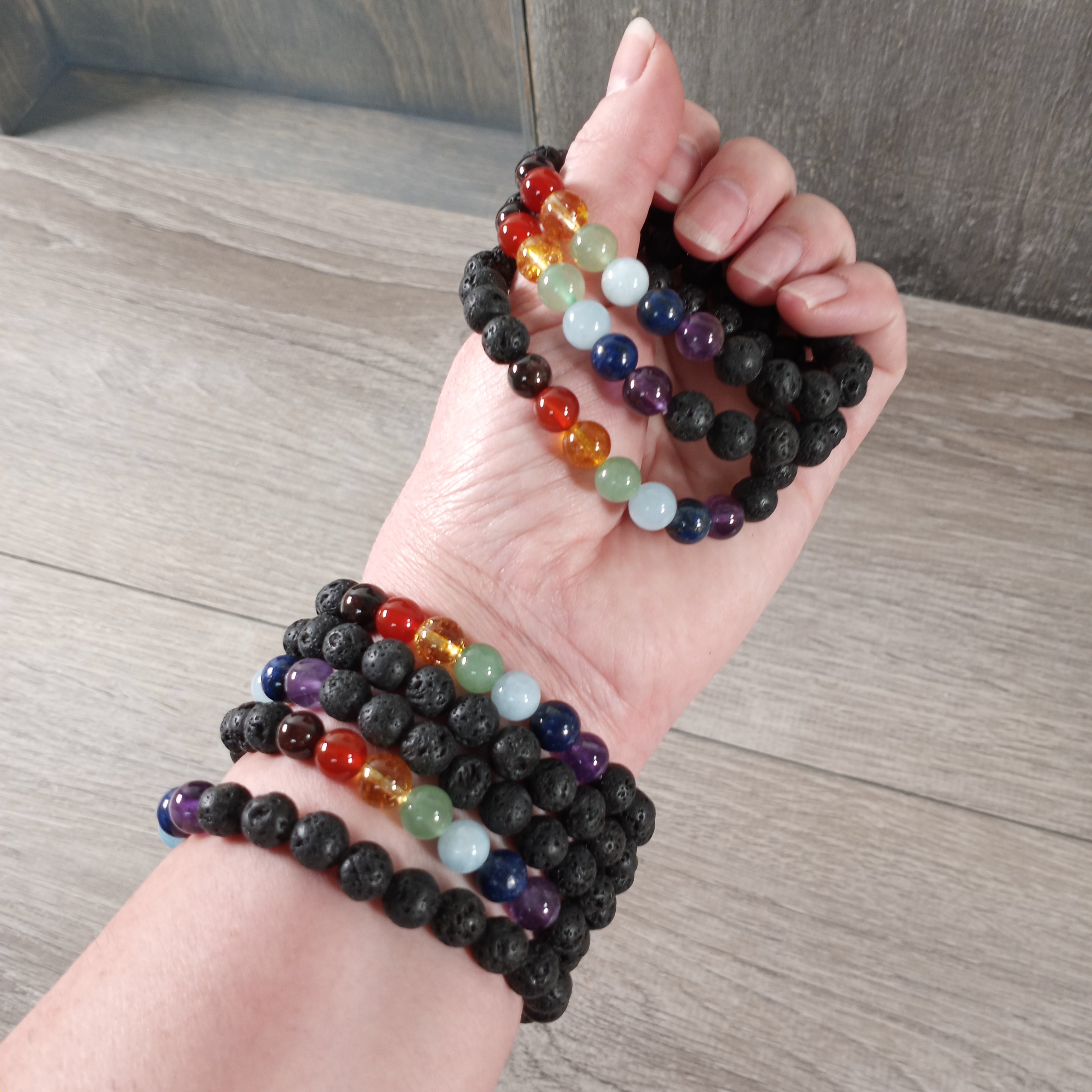 lava bracelets with chakra stones for apothacary shops