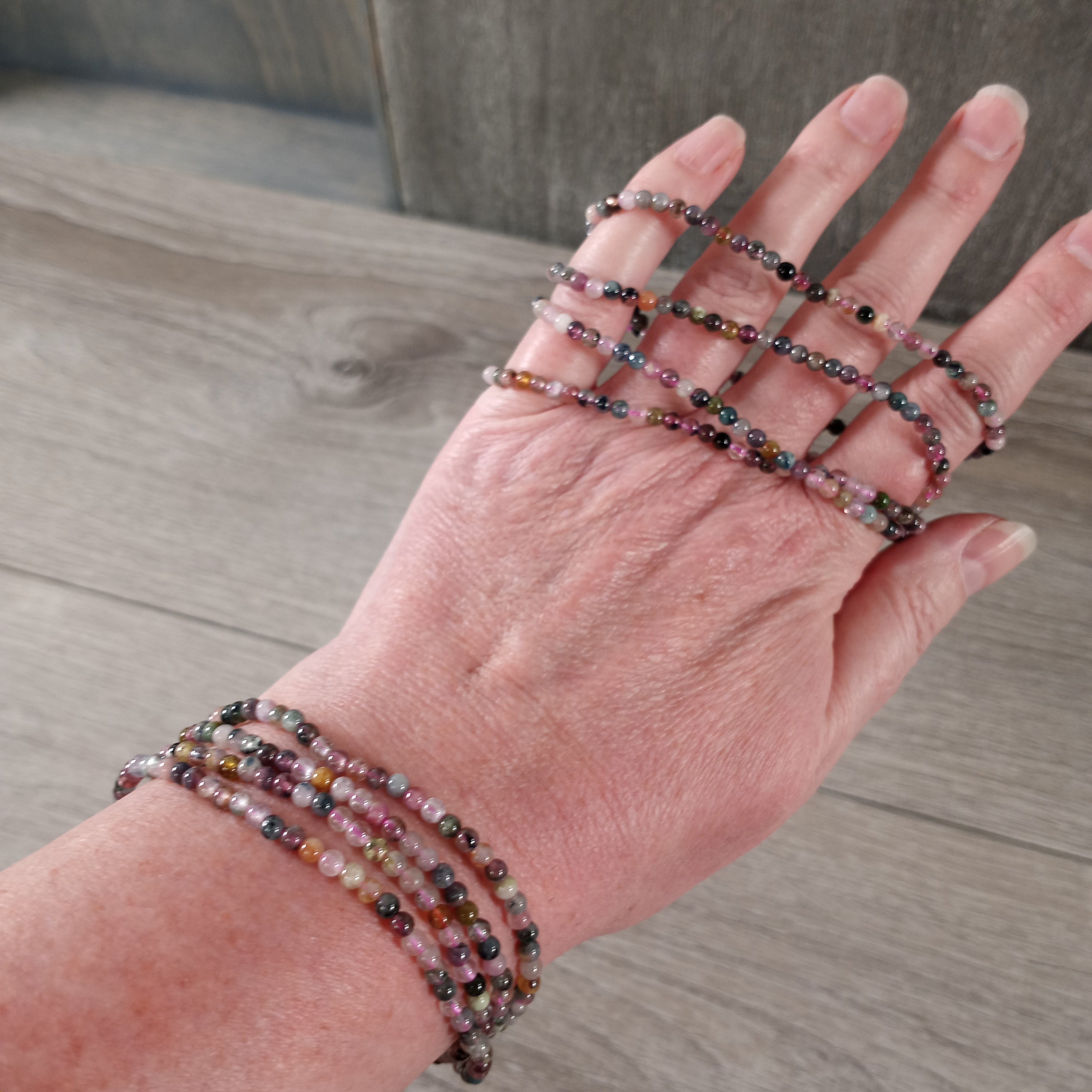 Watermelon Multi Tourmaline Wrapping Bracelet or Necklace Stretchy String