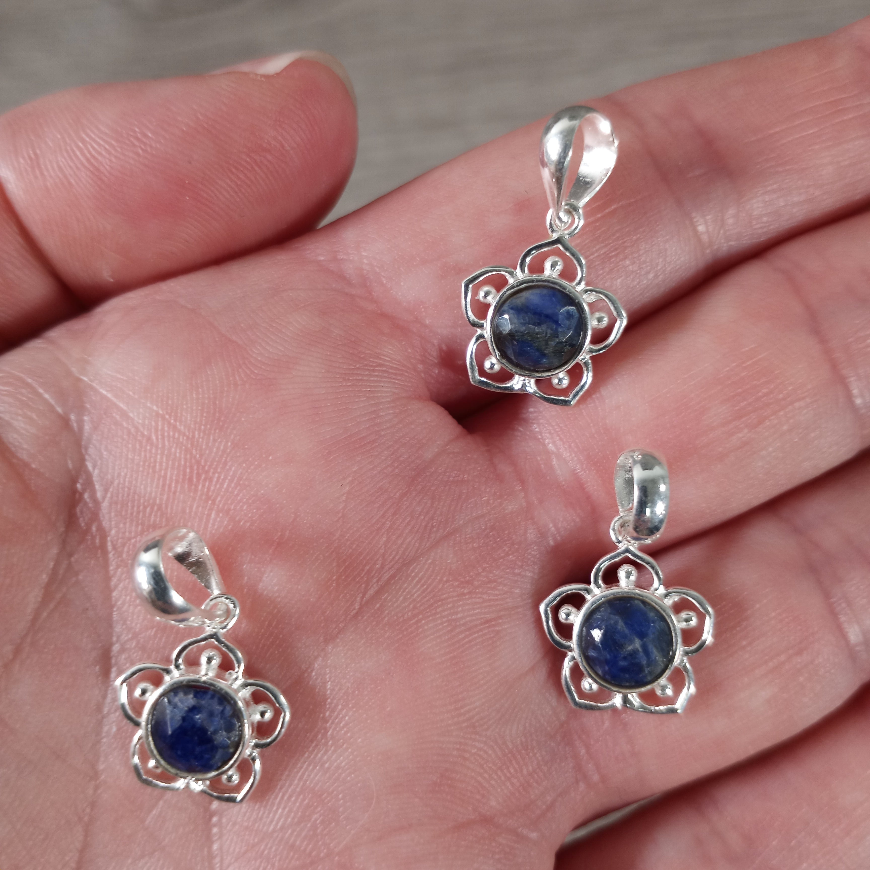 sapphire gemstone flower charm pendant