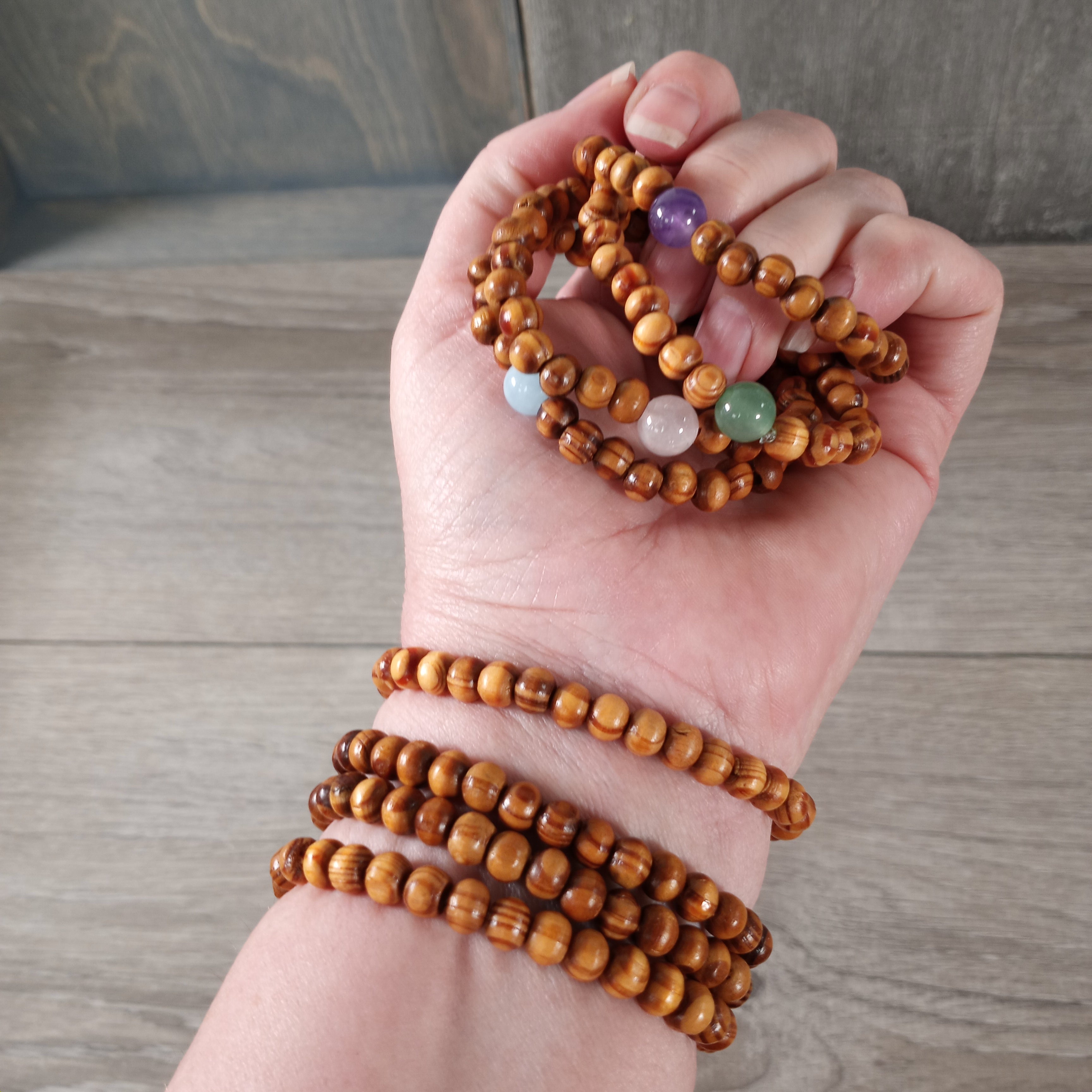 Gemstone and wood bead bracelet for spiritual healing
