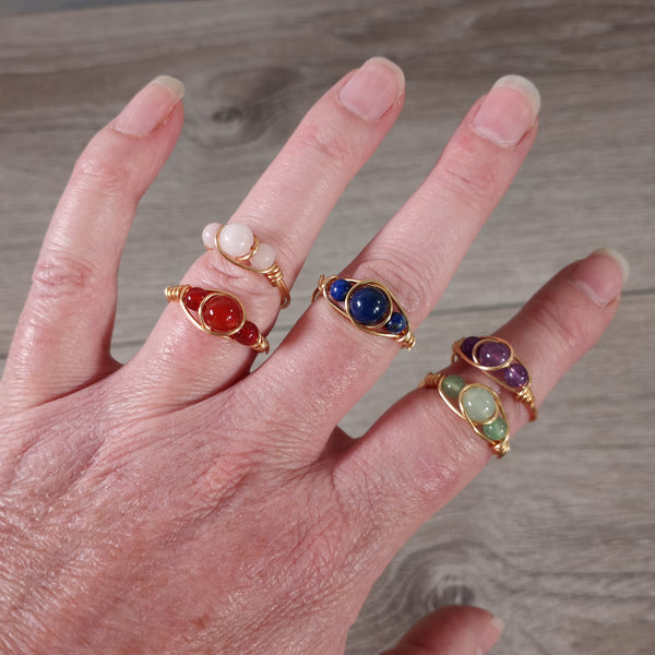 Gemstone Assorted Stone Gold Plated Copper Wire Rings