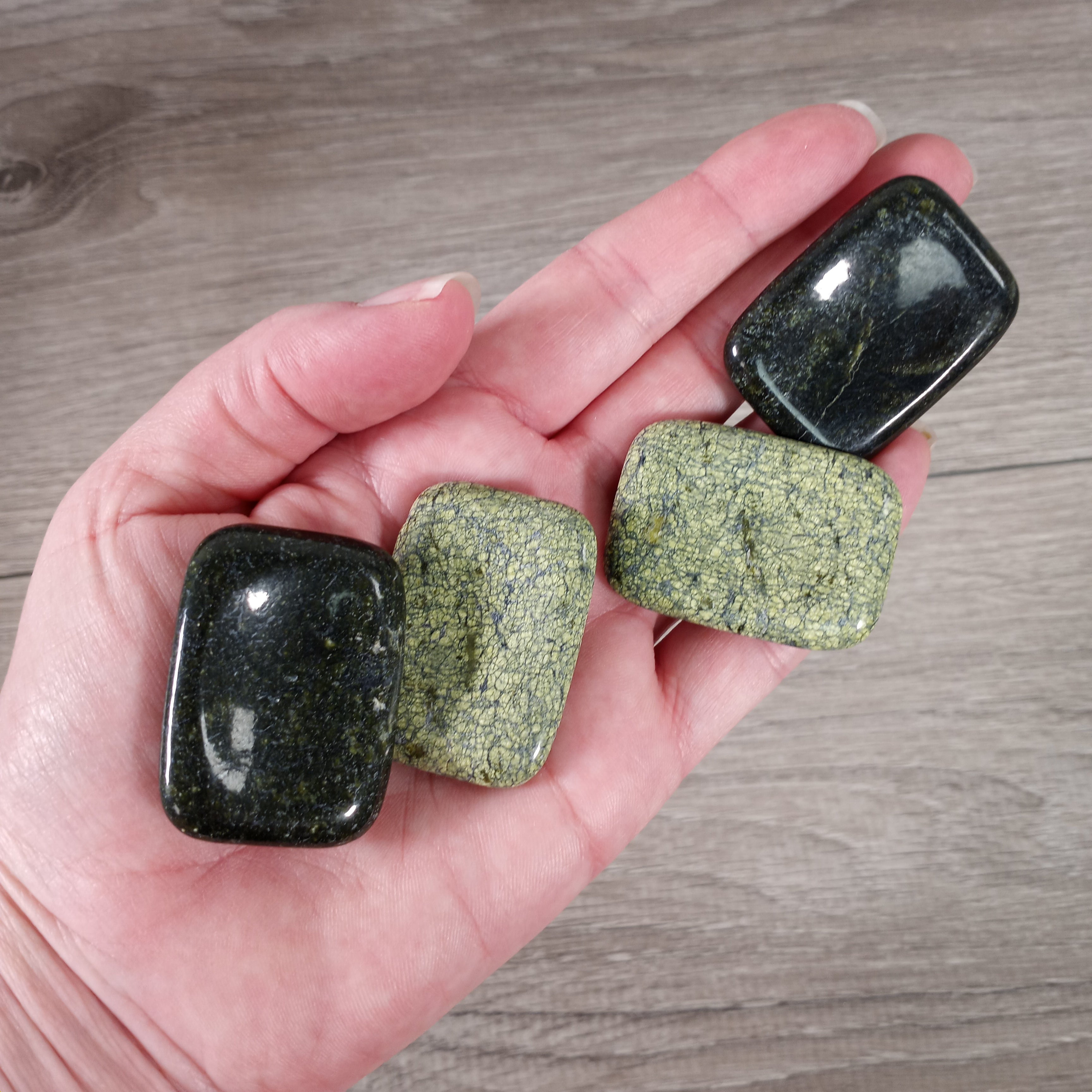 Lizard skin green brecciated jasper worry stone for gift shops