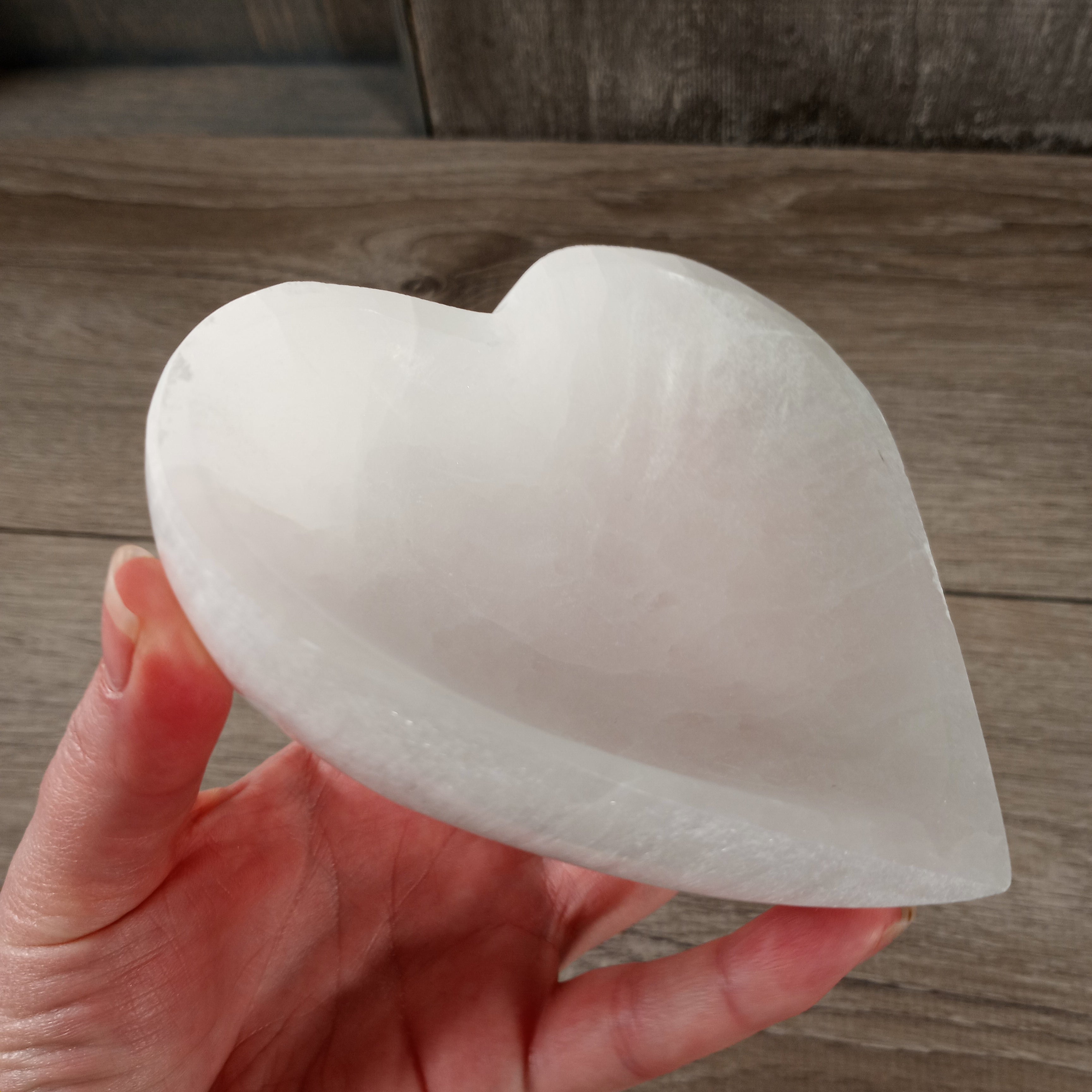 heart shaped natural selenite bowl for charging crystals