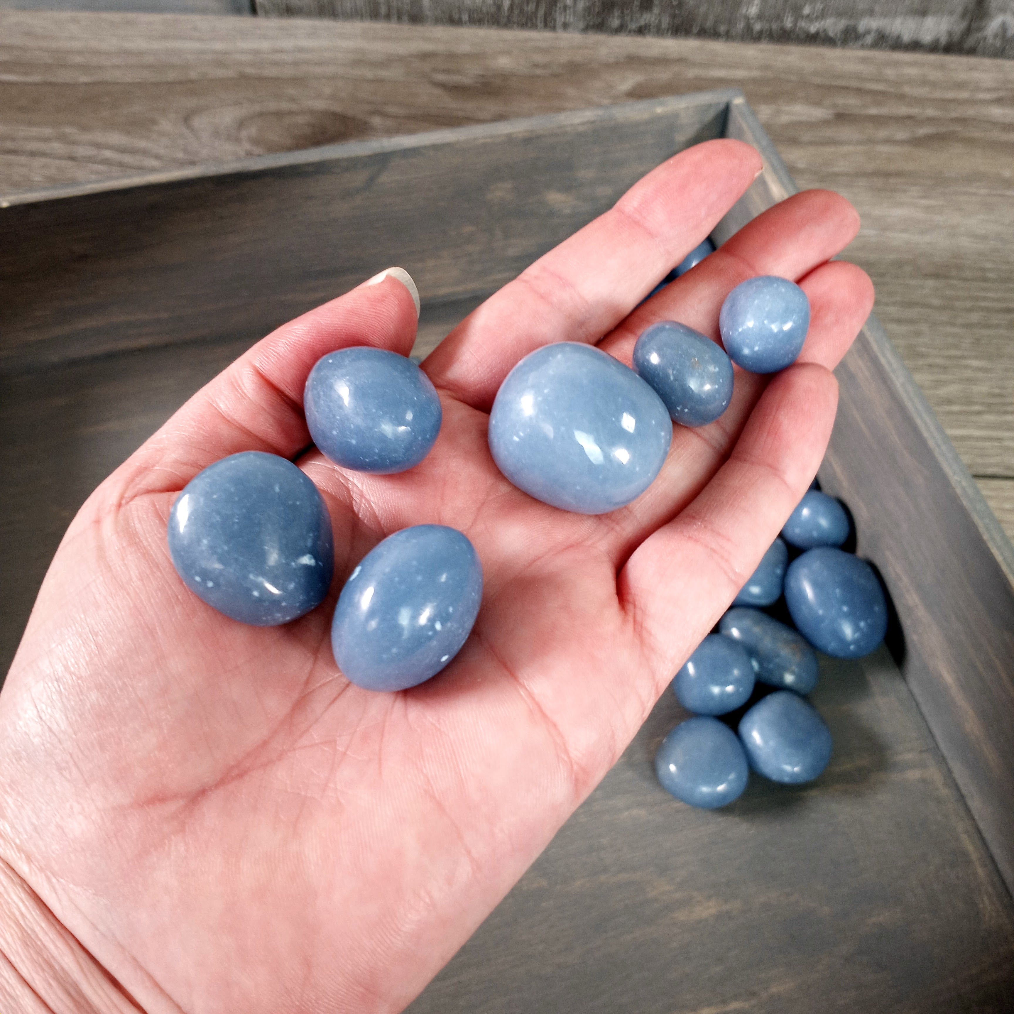 Angelite tumbled stones wholesale sold by the pound bag