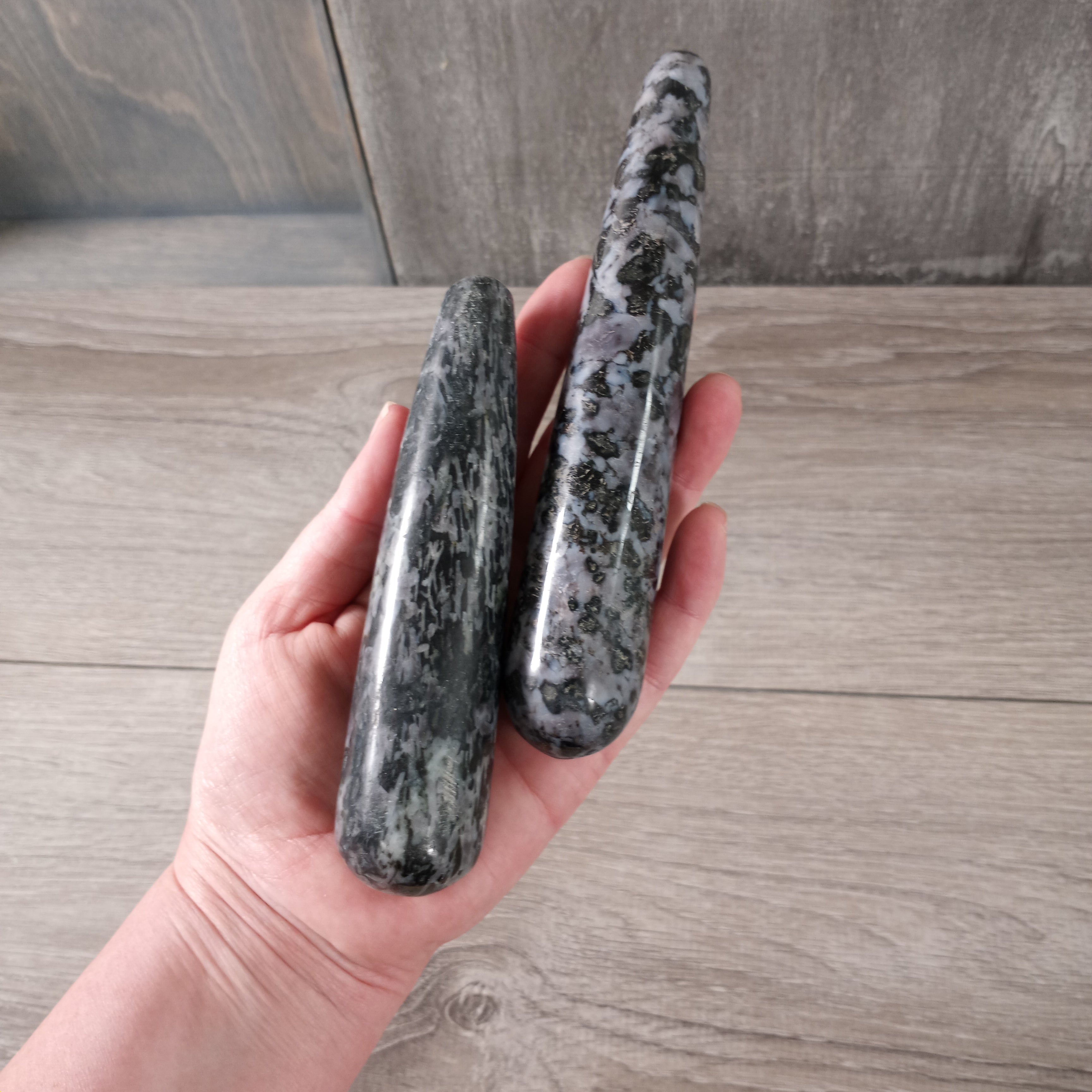 Mystic Merlinite Large Round Wand polished indigo gabbro crystal for energy healing