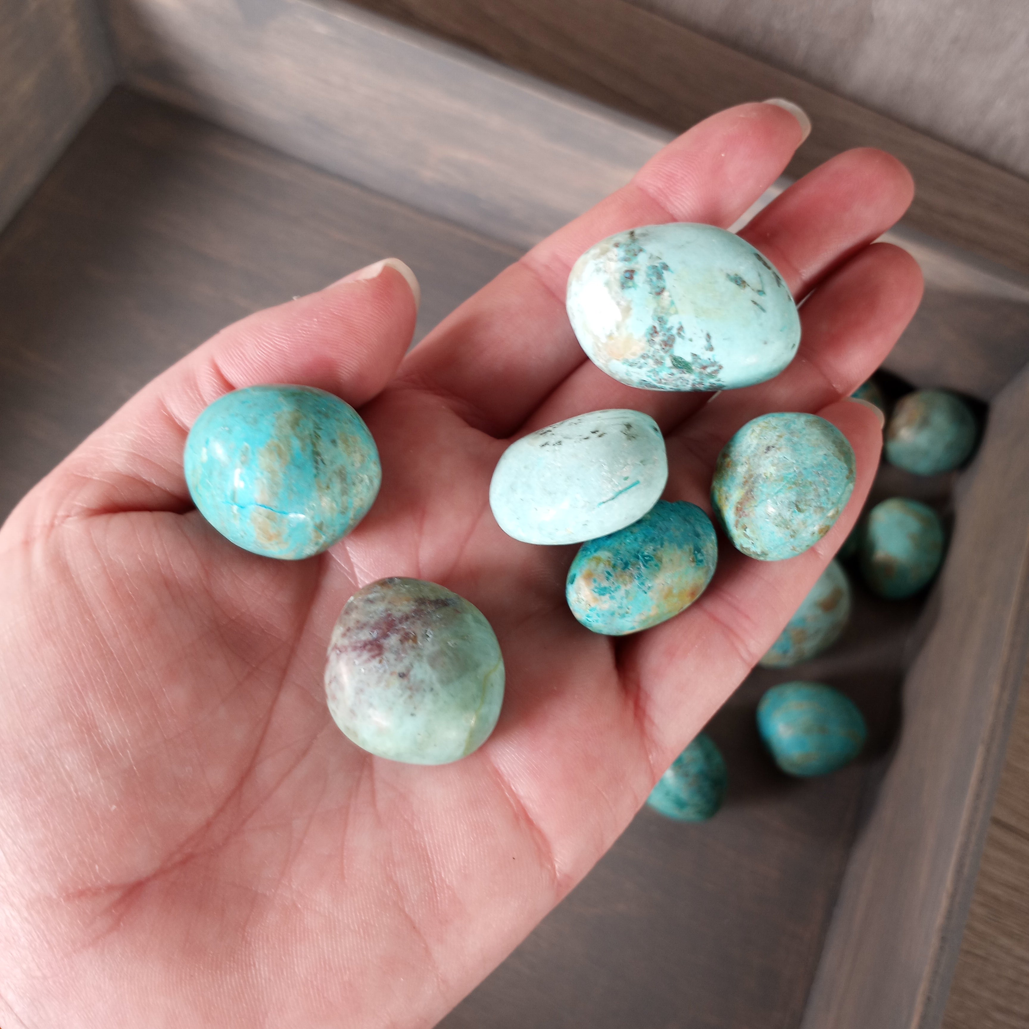 Polished Chrysocolla Turquoise tumbled stones wholesale.