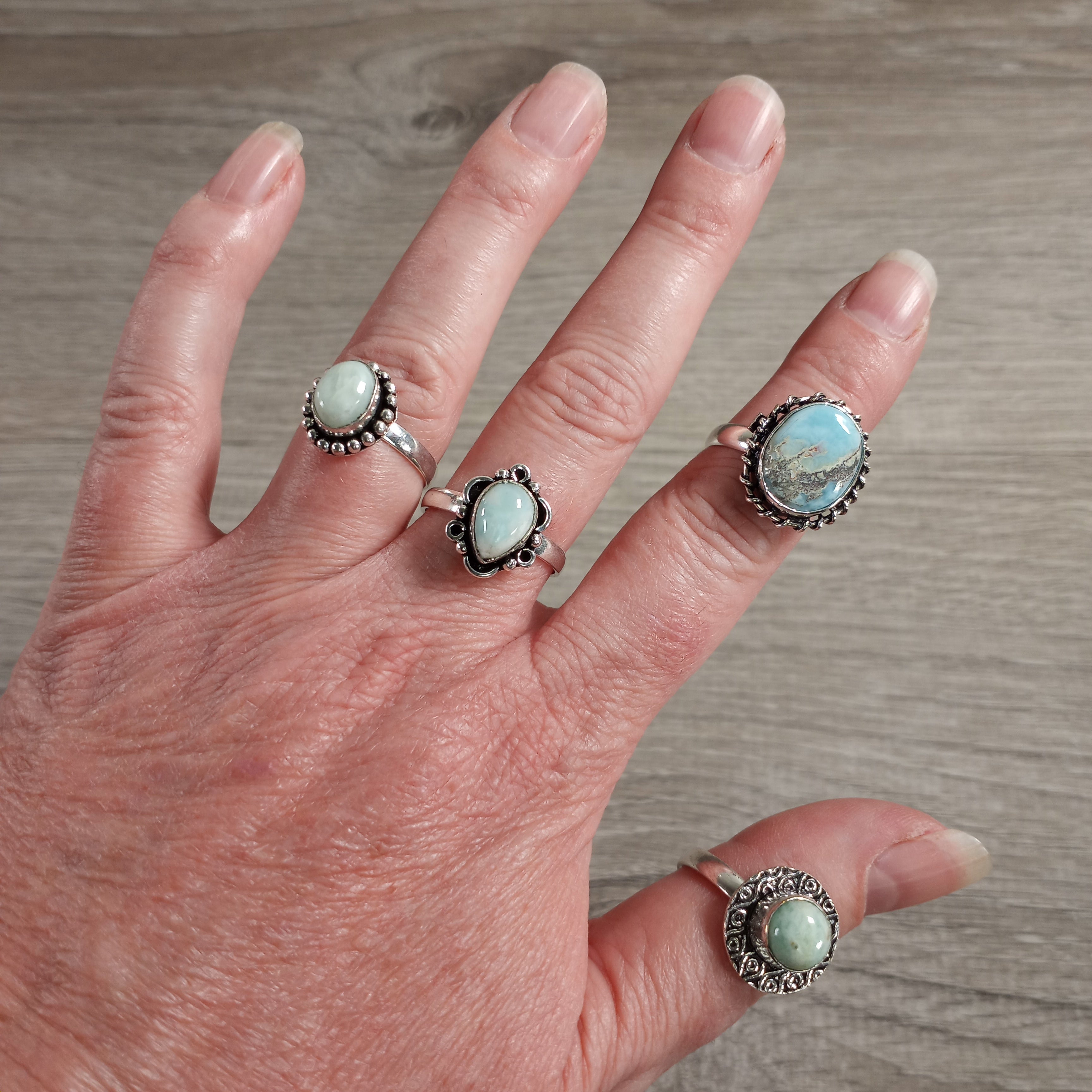 Larimar inexpensive gift store gemstone rings