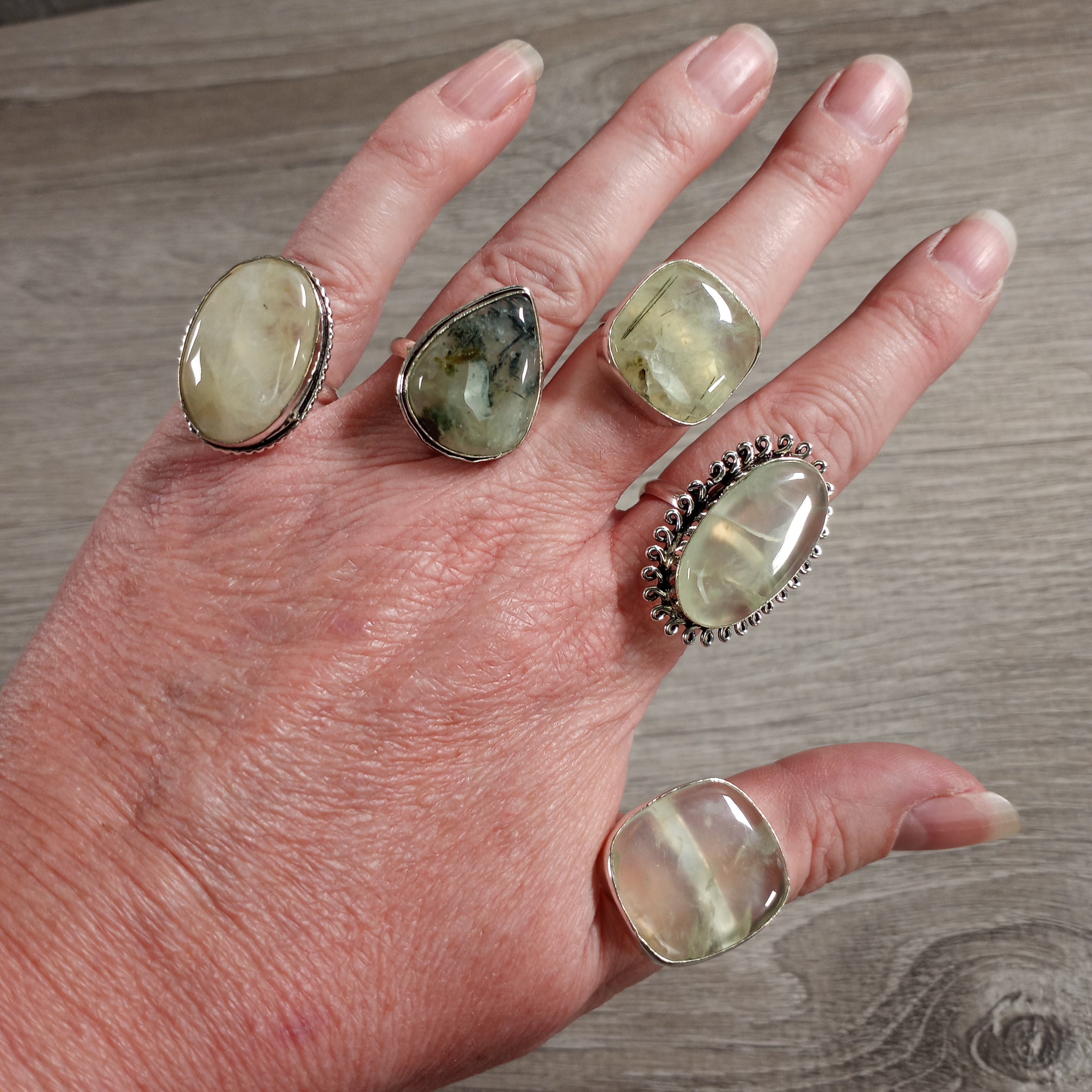 Prehnite wholesale metaphysical rings with gemstones