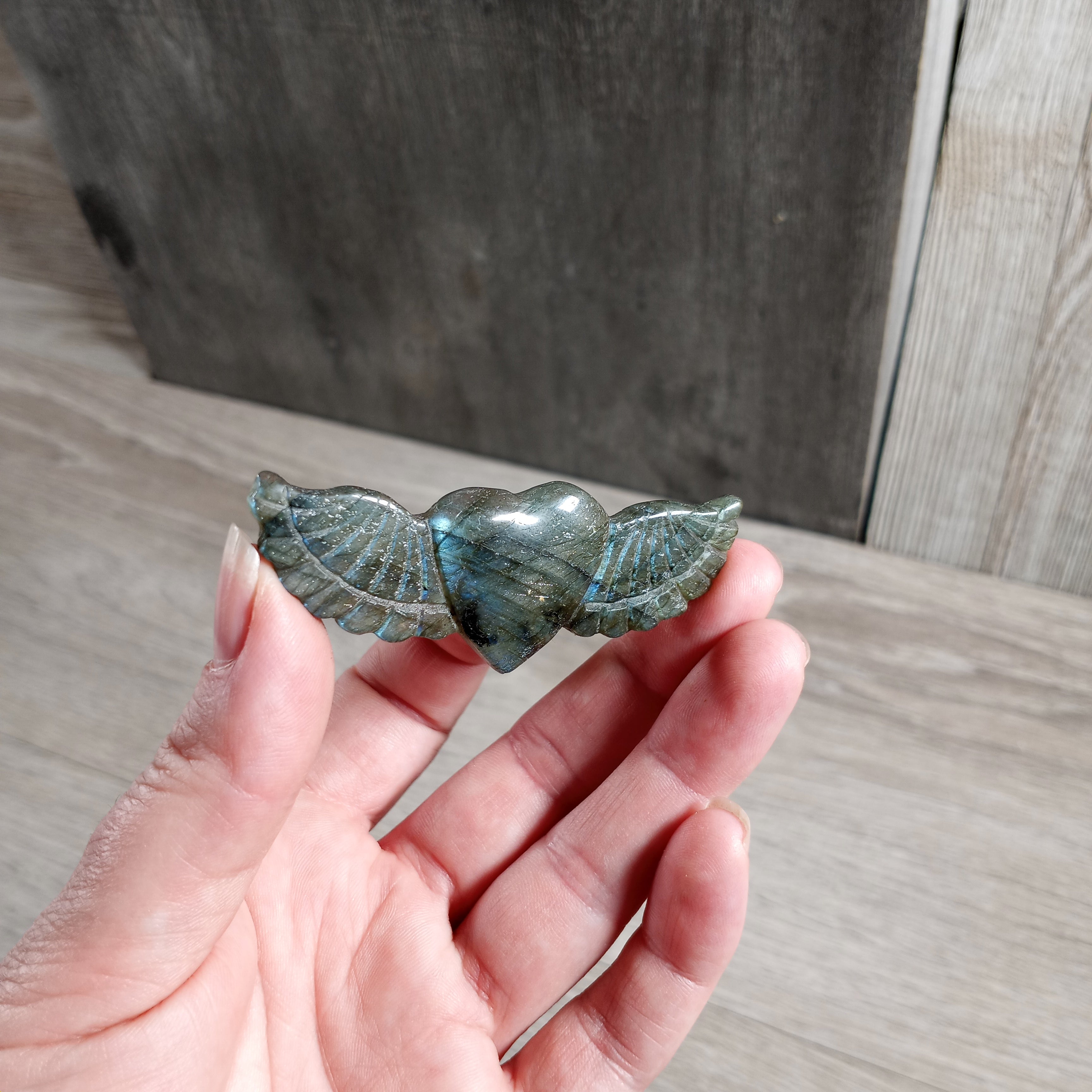 Labradorite gemstone angel wings with natural shimmering hues