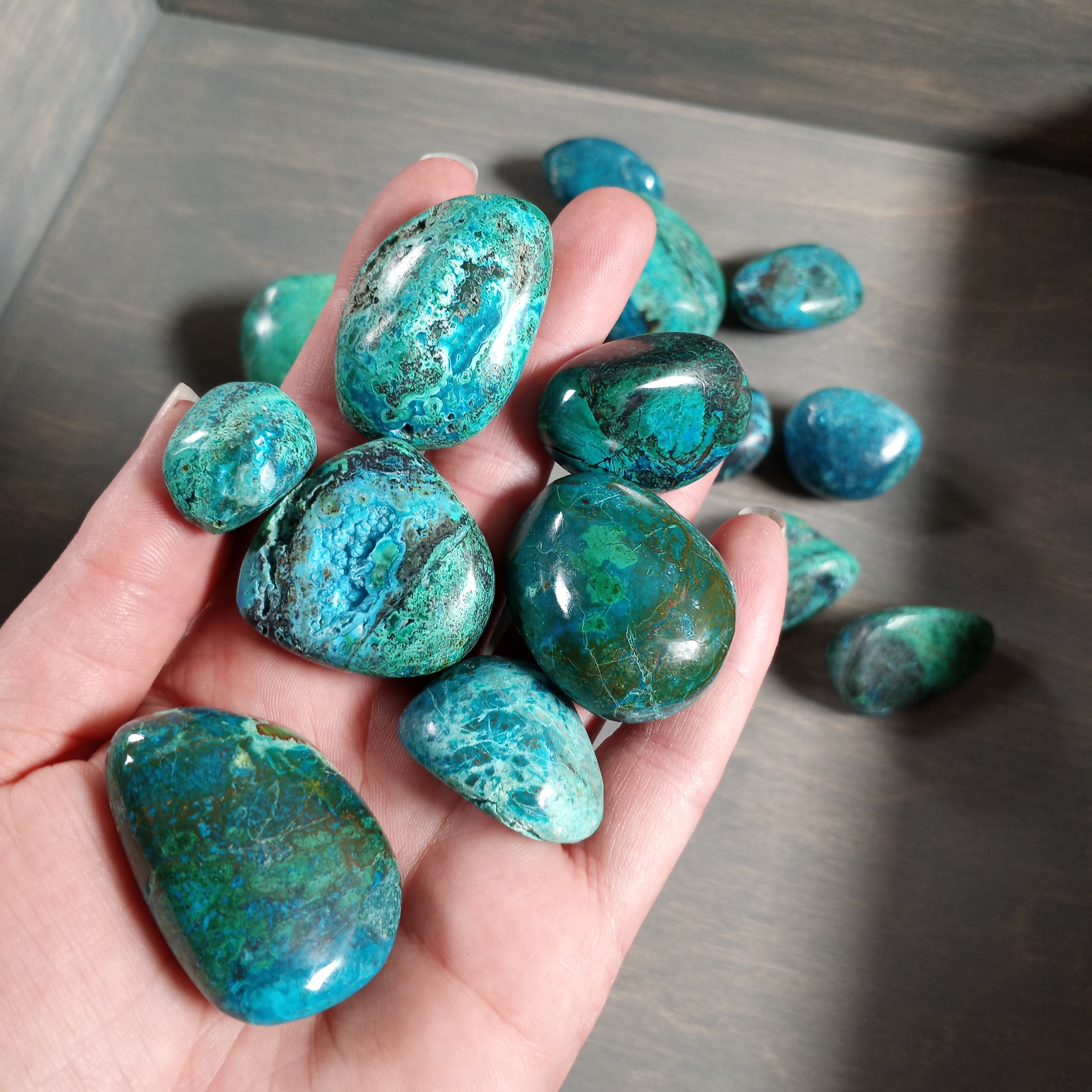 Bulk Chrysocolla healing stones for spiritual shops.