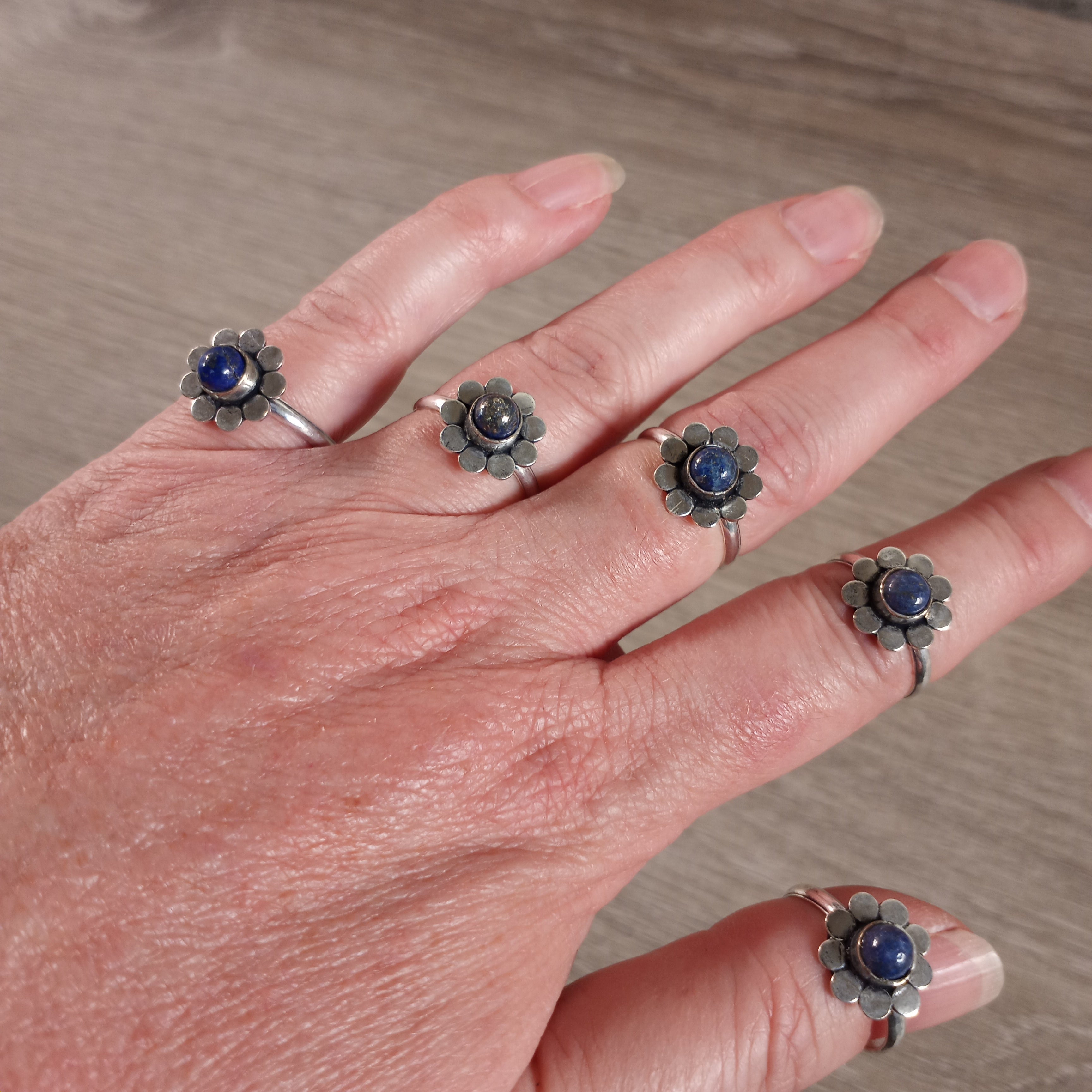 Lapis Lazuli Pot metal flower ring with cabochon for wholesale resale