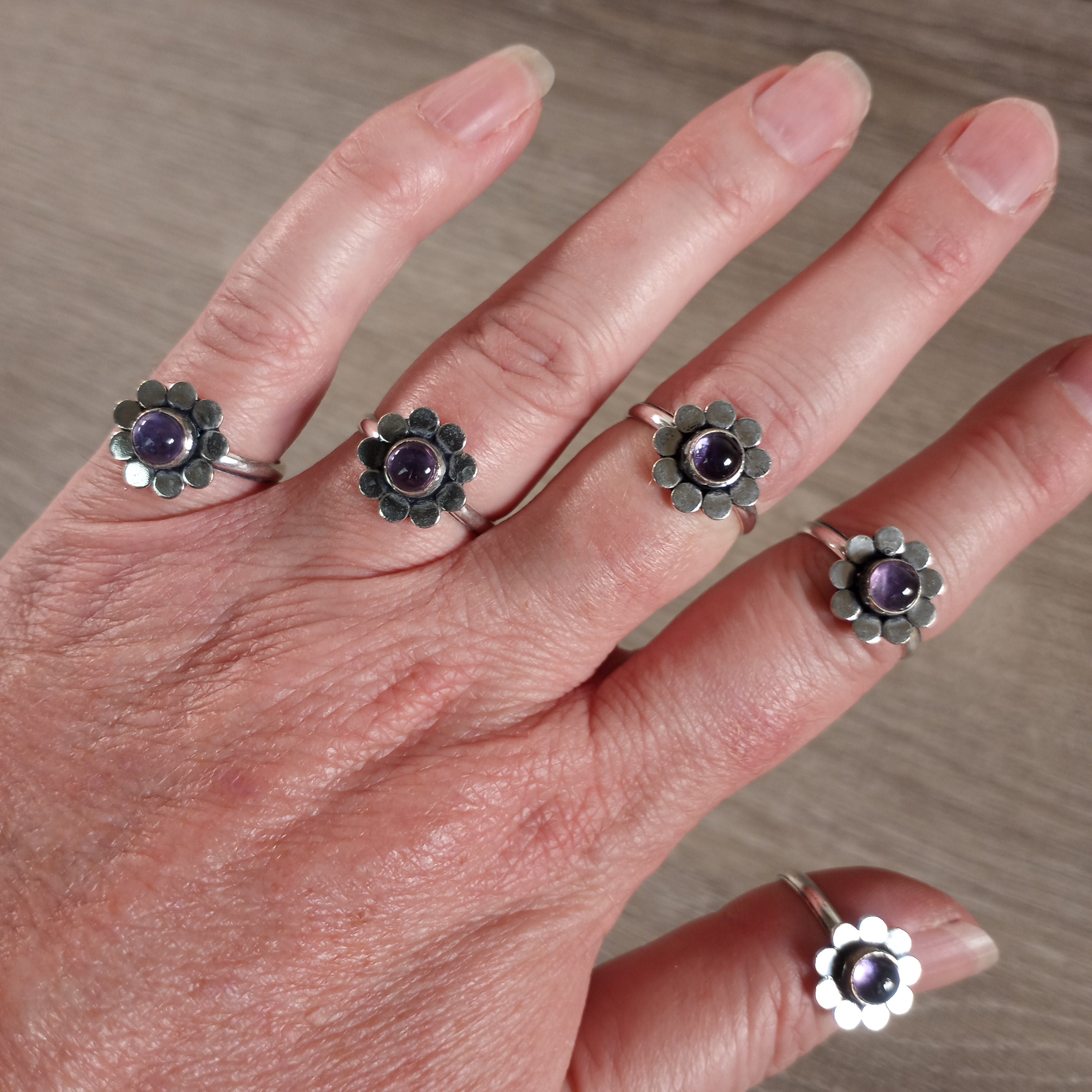 Amethyst Floral design gemstone rings for metaphysical and gift shops