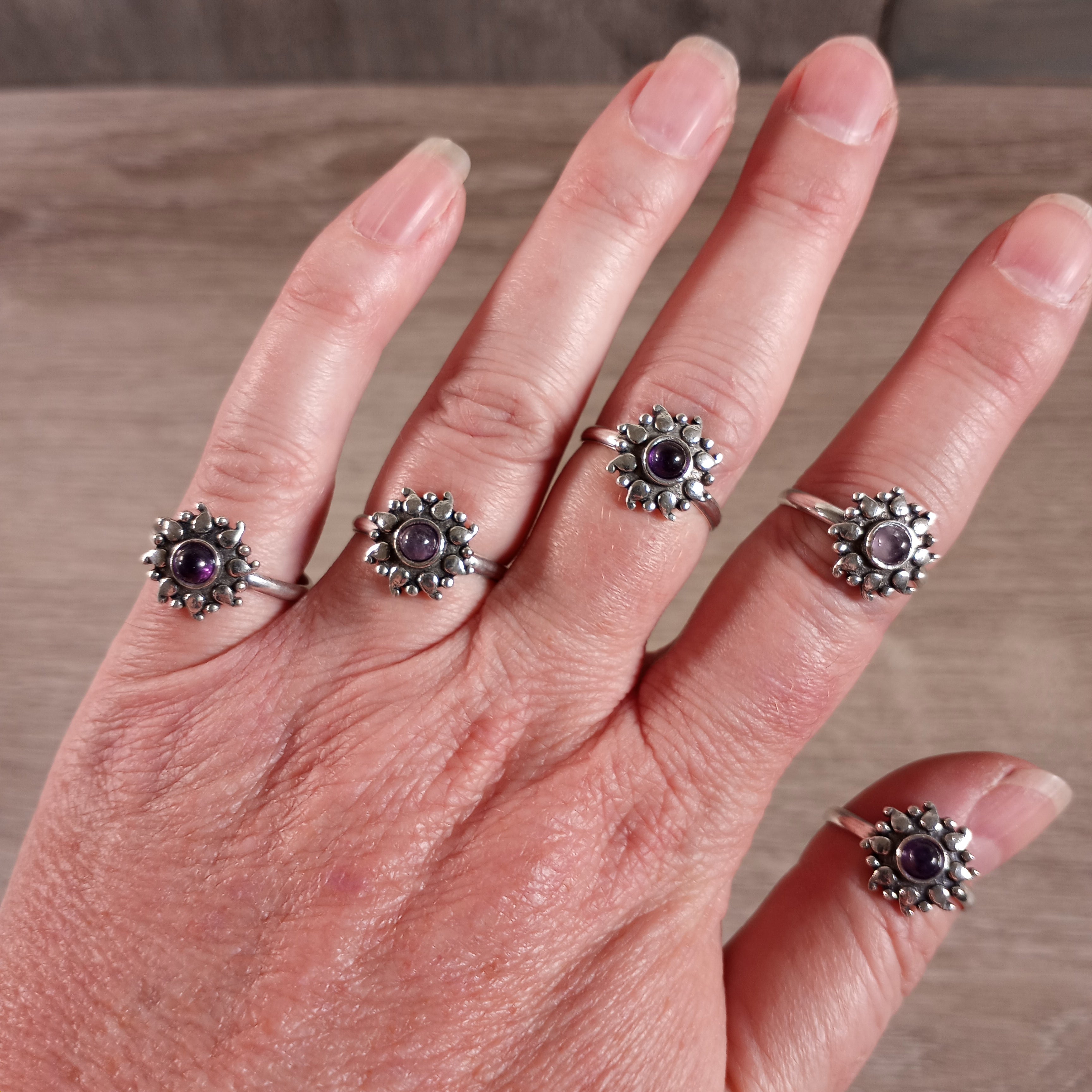 Amethyst colorful wholesale gemstone rings in floral style