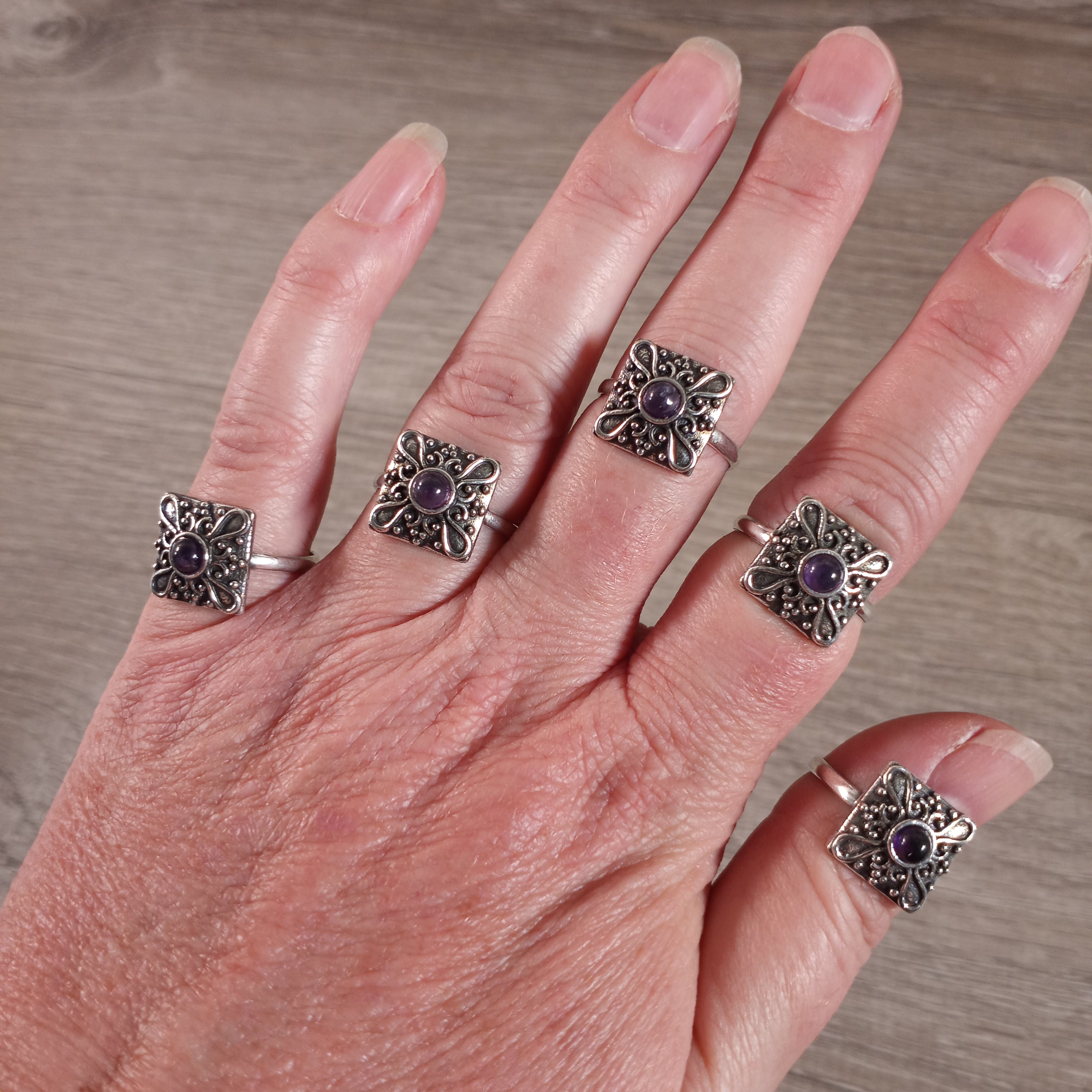 amethyst wholesale boho rings with colorful purple gemstones