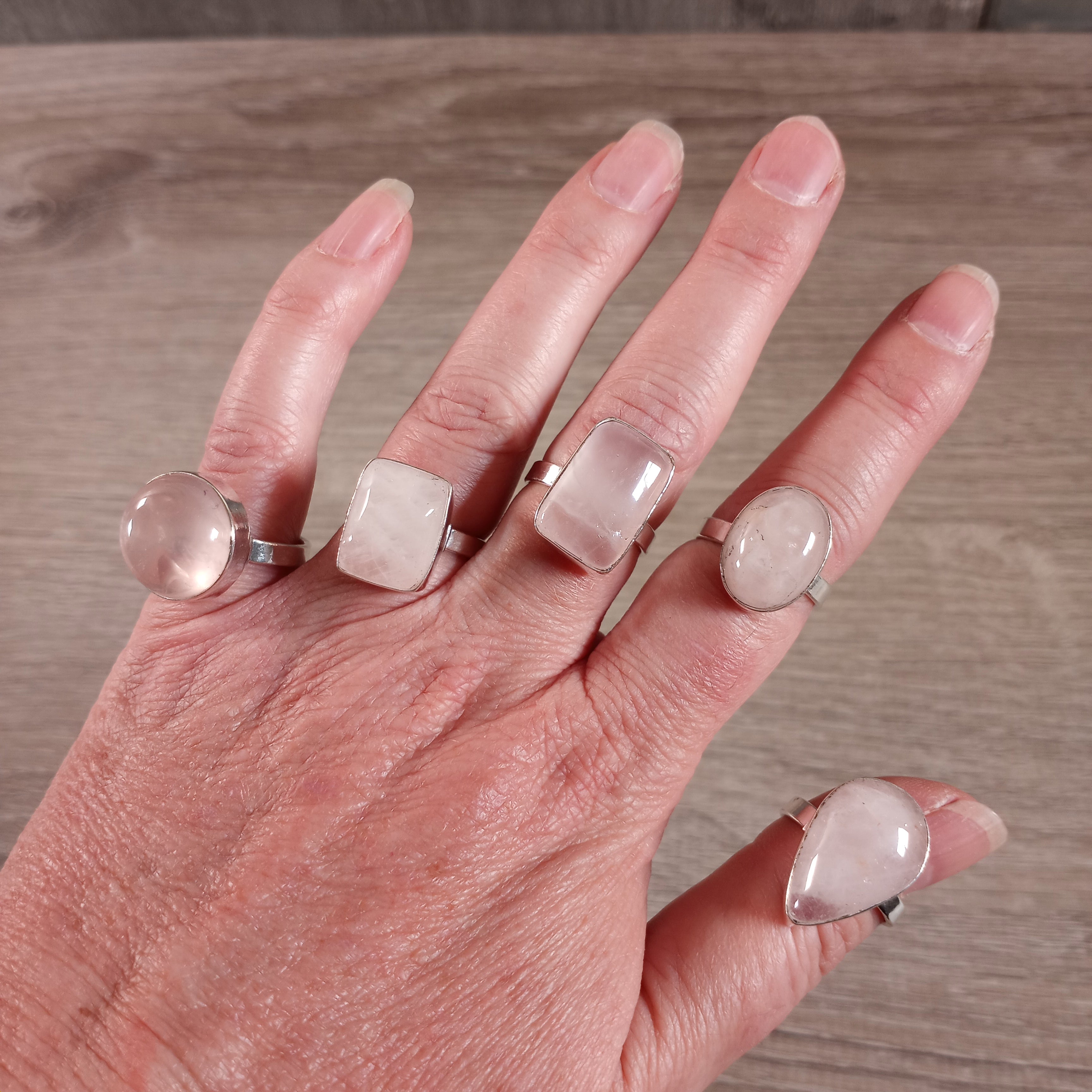 Rose Quartz affordable gemstone rings for retail display