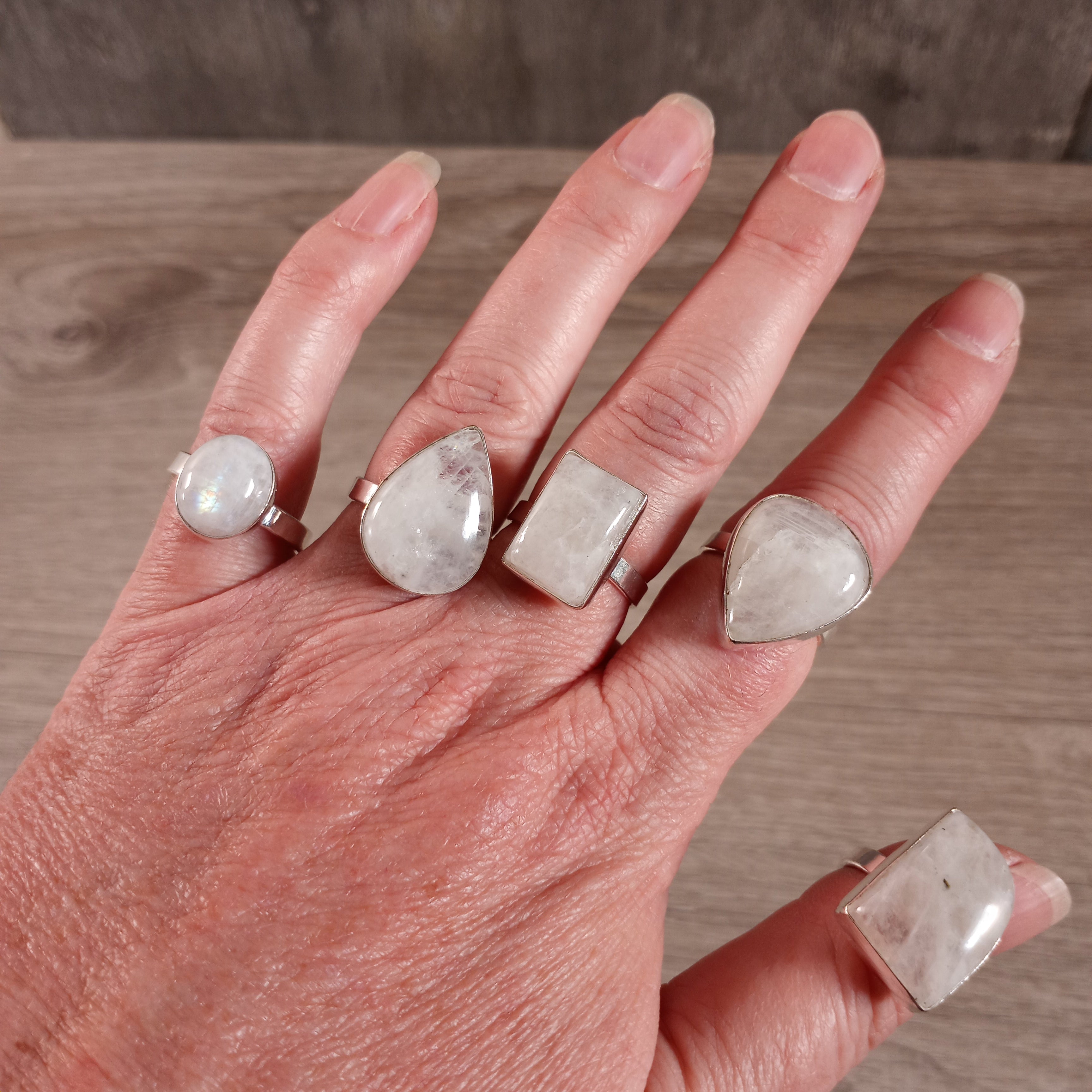 Rainbow Moonstone simple crystal rings in bulk for metaphysical shops