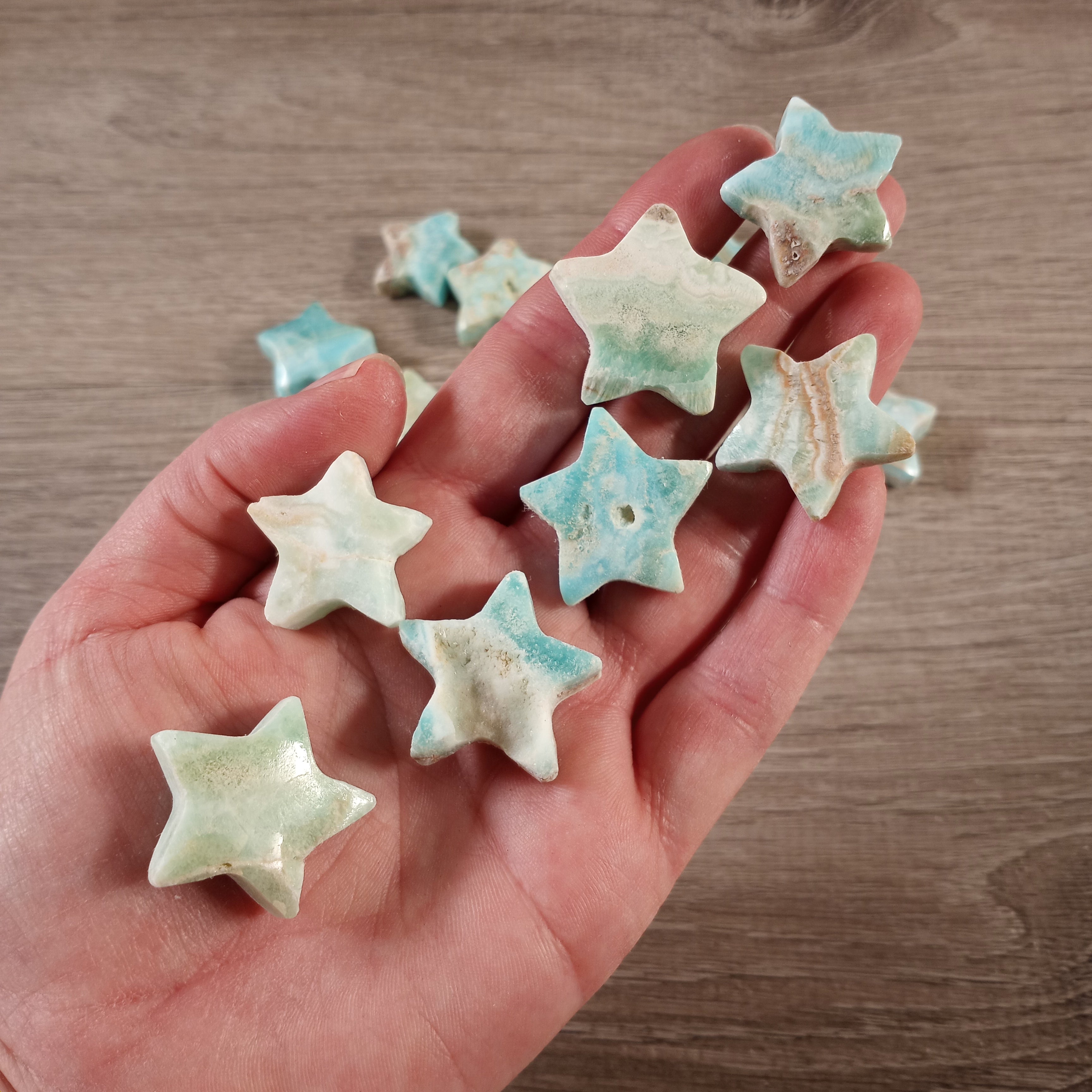 blue aragonite small hand carved stars bulk