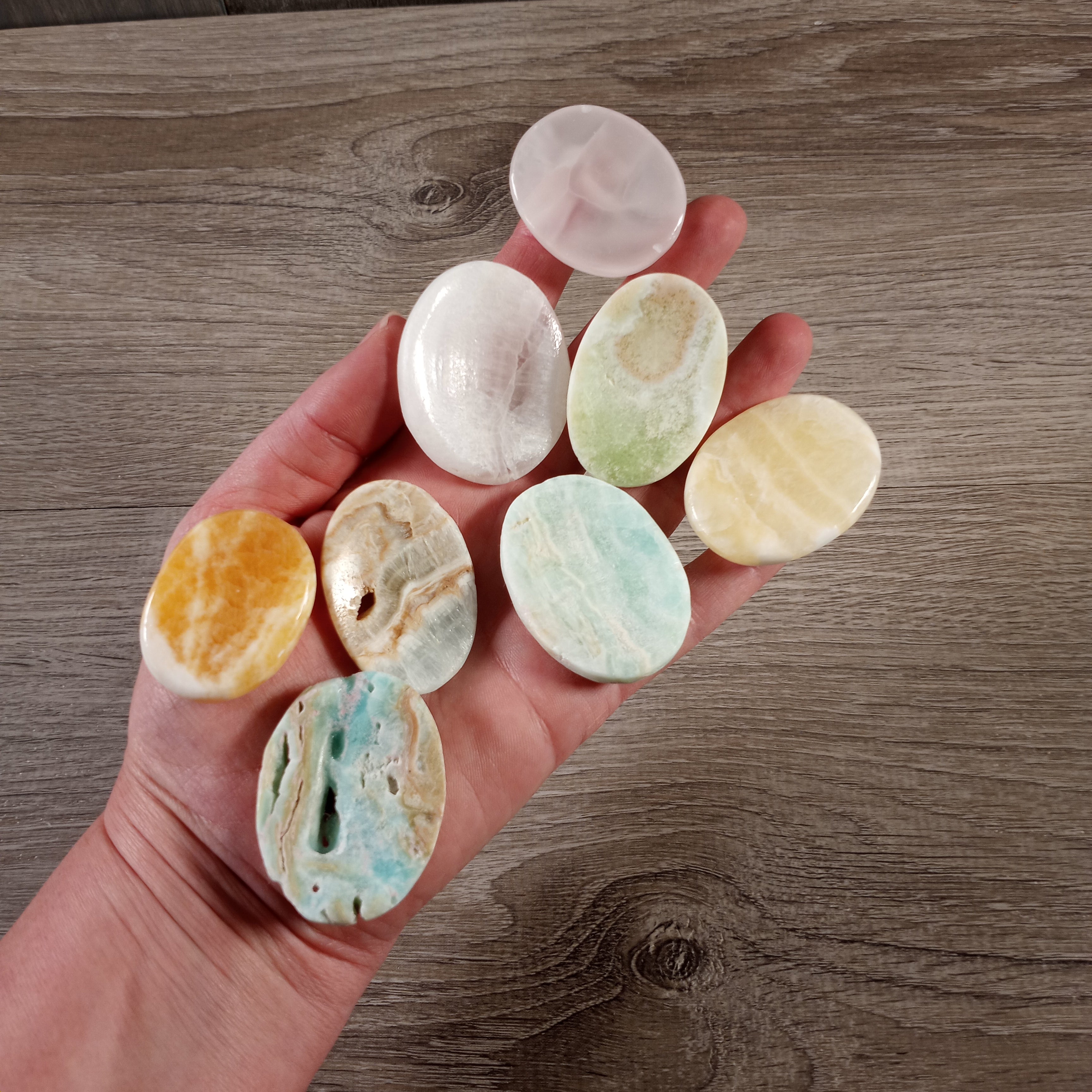 Assorted hand-carved gemstone worry stone for wholesale